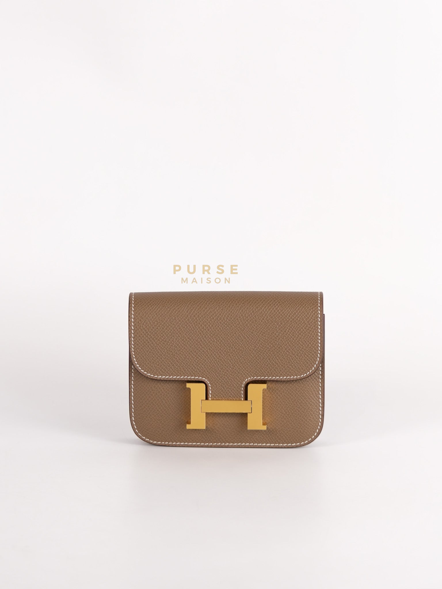 Constance Slim Wallet in Etoupe Epsom Leather & Gold Hardware Stamp W (2024) | Purse Maison Luxury Bags Shop