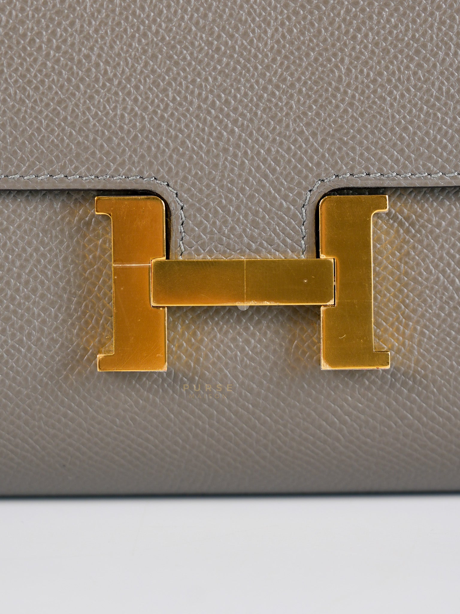 Constance To Go Gris Meyer Epsom Leather in Gold Hardware Stamp U (2022) | Purse Maison Luxury Bags Shop