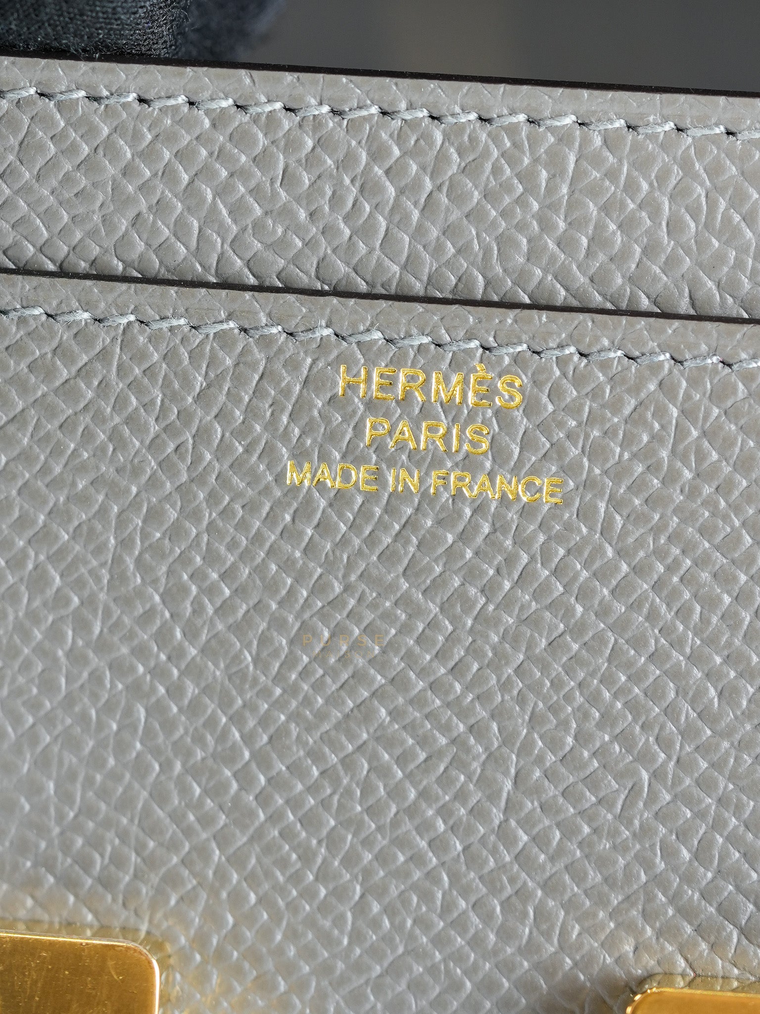 Constance To Go Gris Meyer Epsom Leather in Gold Hardware Stamp U (2022) | Purse Maison Luxury Bags Shop