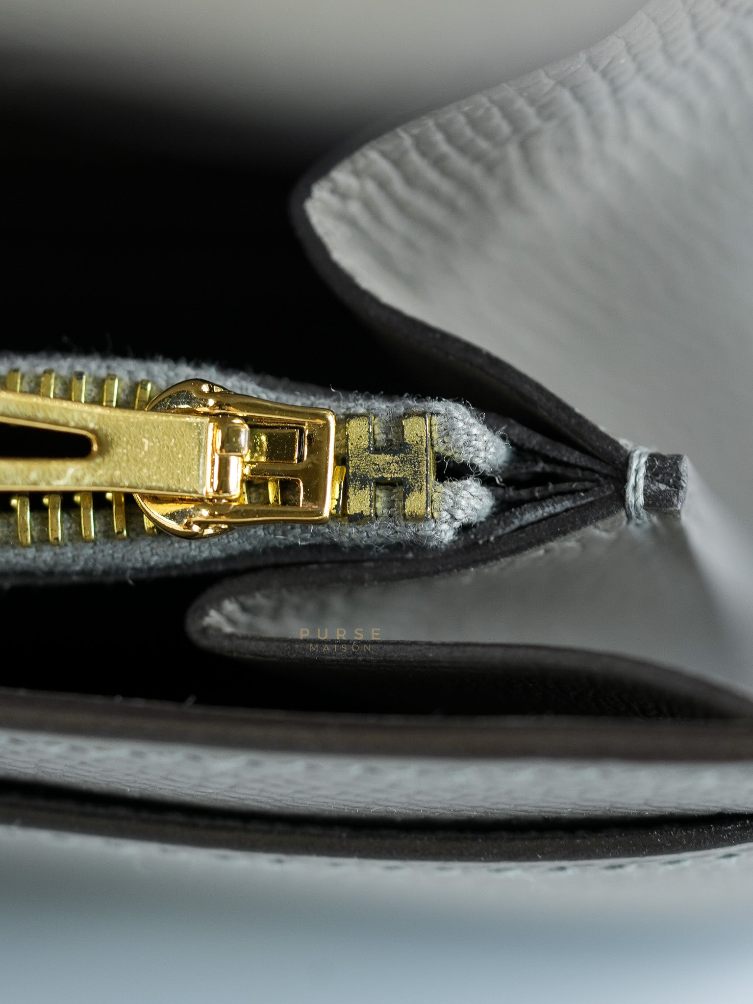 Constance To Go Gris Meyer Epsom Leather in Gold Hardware Stamp U (2022) | Purse Maison Luxury Bags Shop