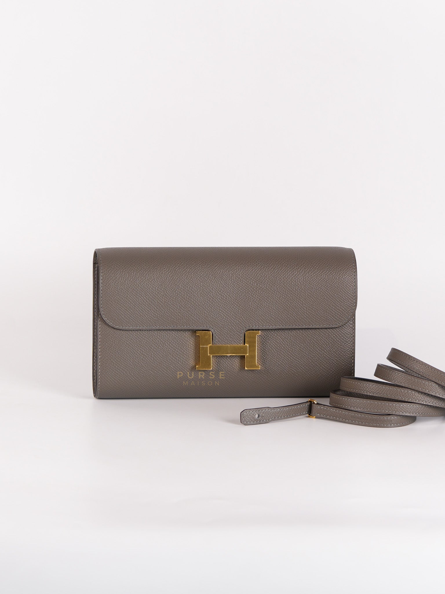Constance To Go Gris Meyer Epsom Leather in Gold Hardware Stamp U (2022) | Purse Maison Luxury Bags Shop