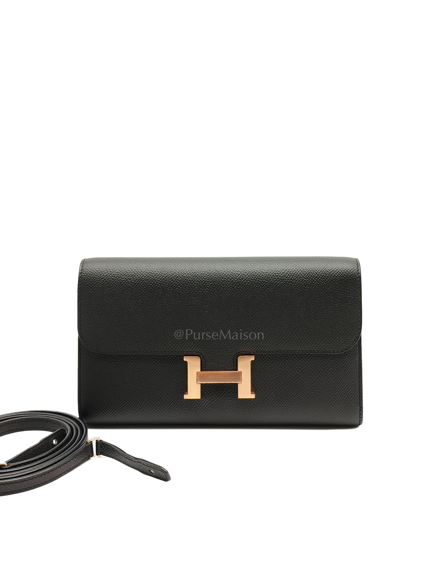 Constance To Go in Black Epsom Leather & Rose Gold Hardware Stamp W(2024) | Purse Maison Luxury Bags Shop