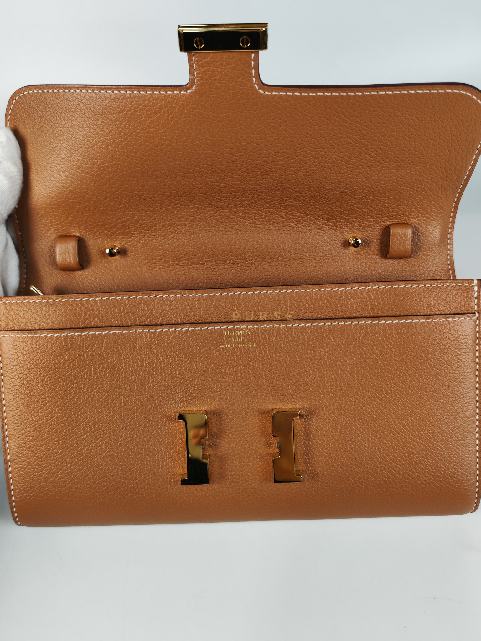 Constance To Go in Gold Evercolor Leather and Gold Hardware Stamp U (2022) | Purse Maison Luxury Bags Shop