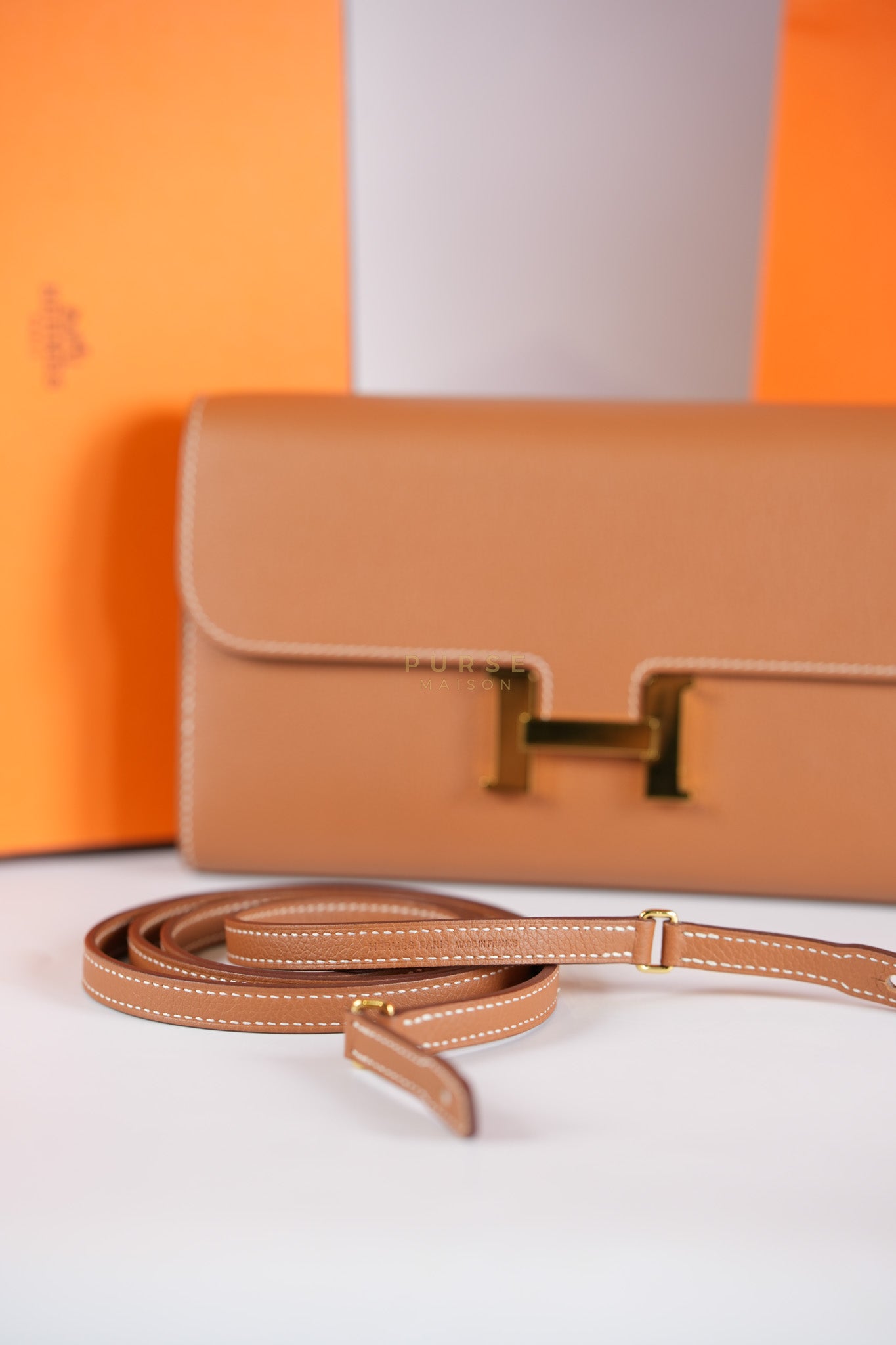 Constance To Go in Gold Evercolor Leather and Gold Hardware Stamp U (2022) | Purse Maison Luxury Bags Shop