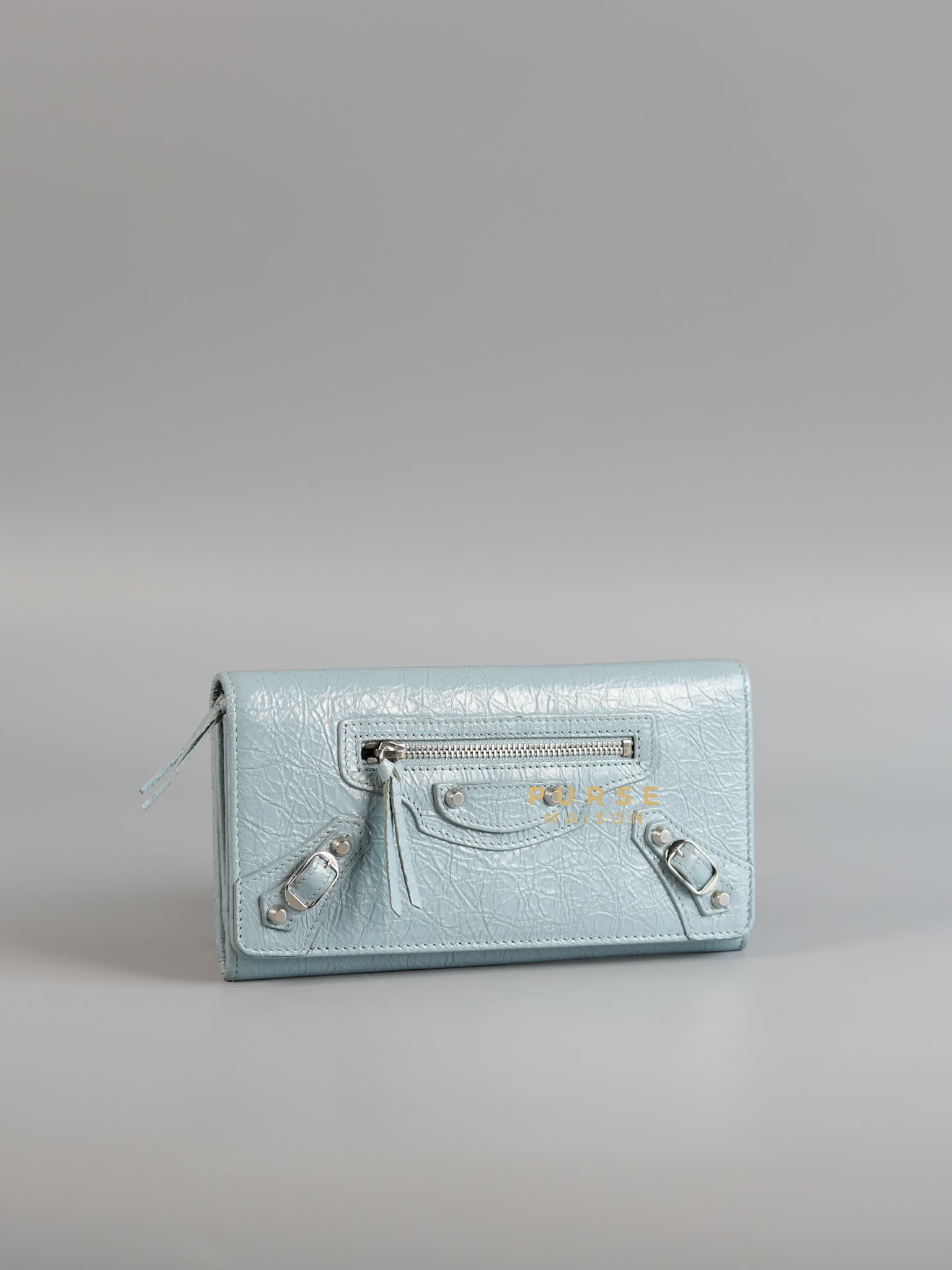 Continental City Long Wallet in Light Blue Leather | Purse Maison Luxury Bags Shop