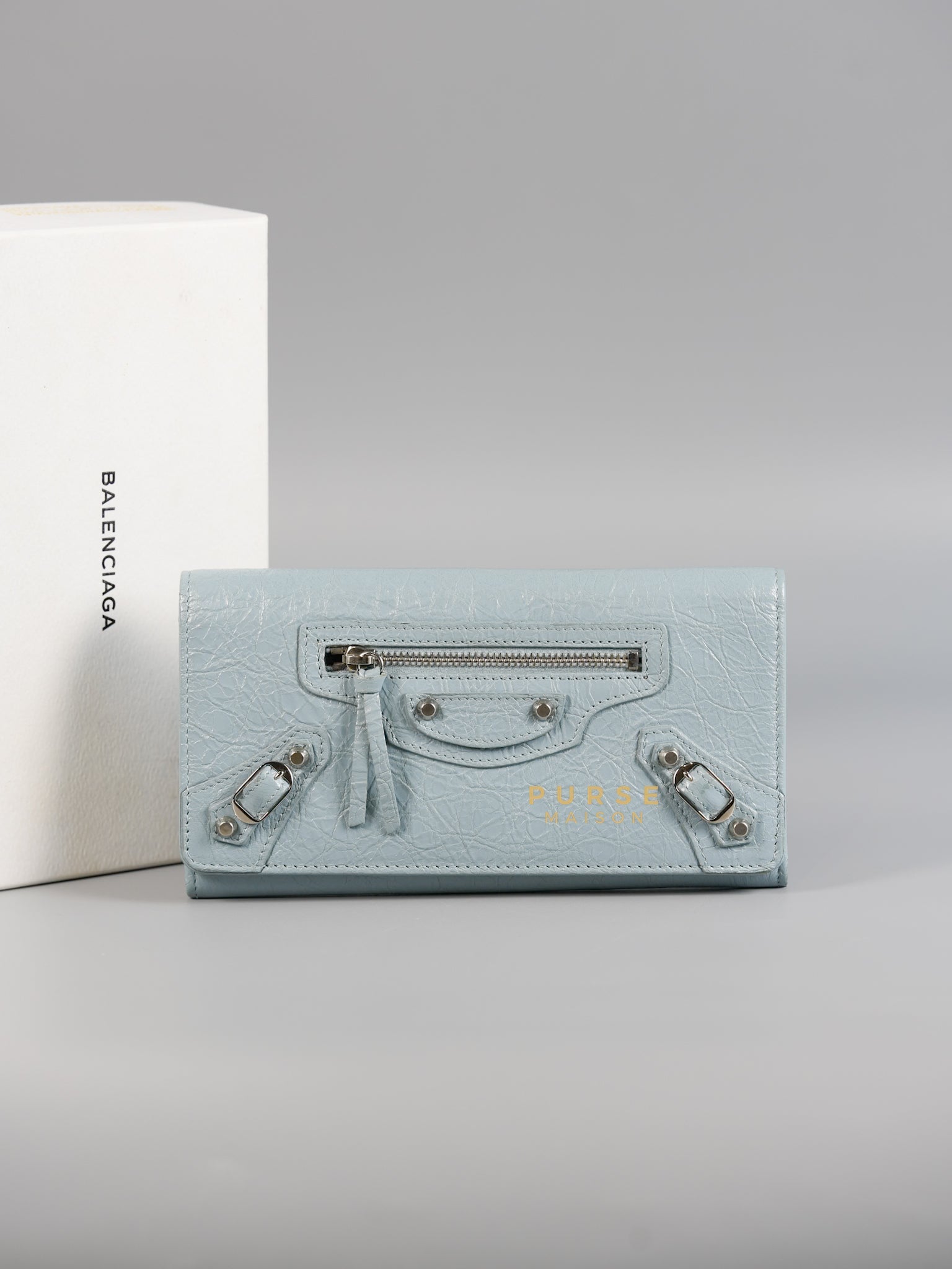 Continental City Long Wallet in Light Blue Leather | Purse Maison Luxury Bags Shop