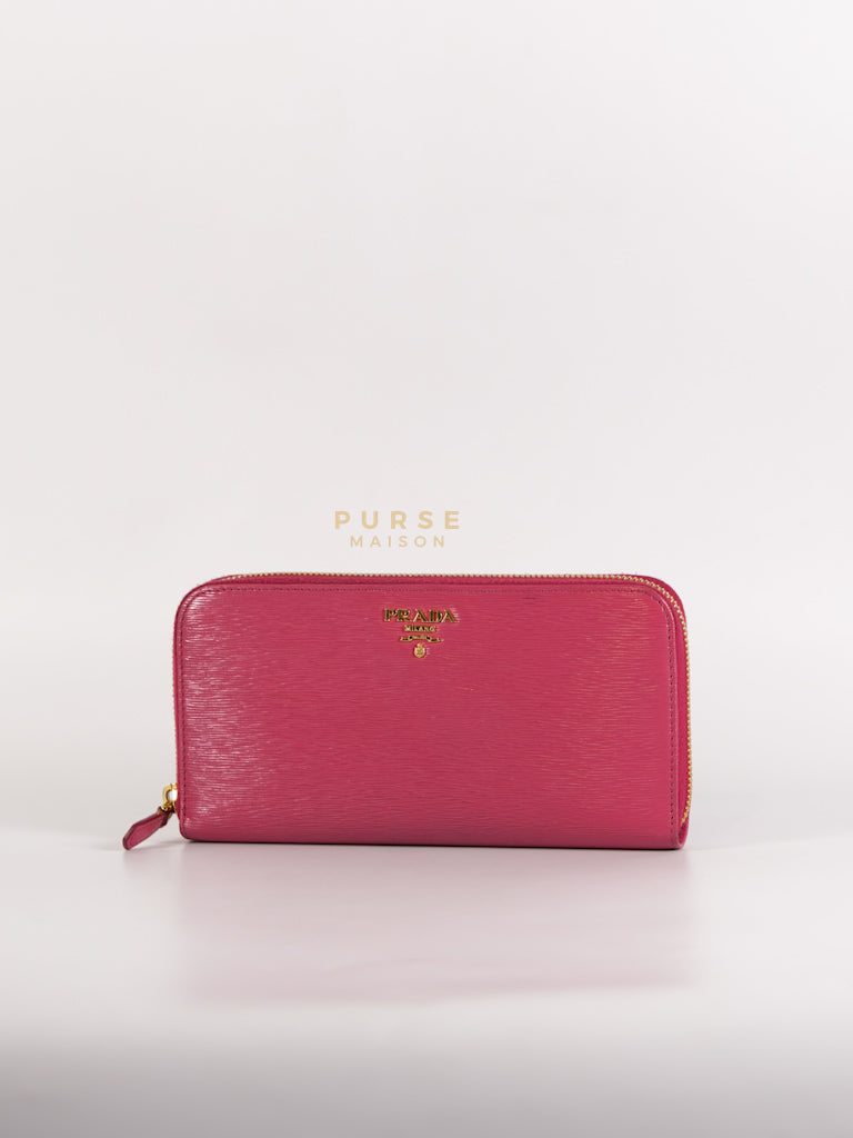 Continental Logo Long Zip Wallet in Pink Saffiano Leather & Gold Hardware | Purse Maison Luxury Bags Shop