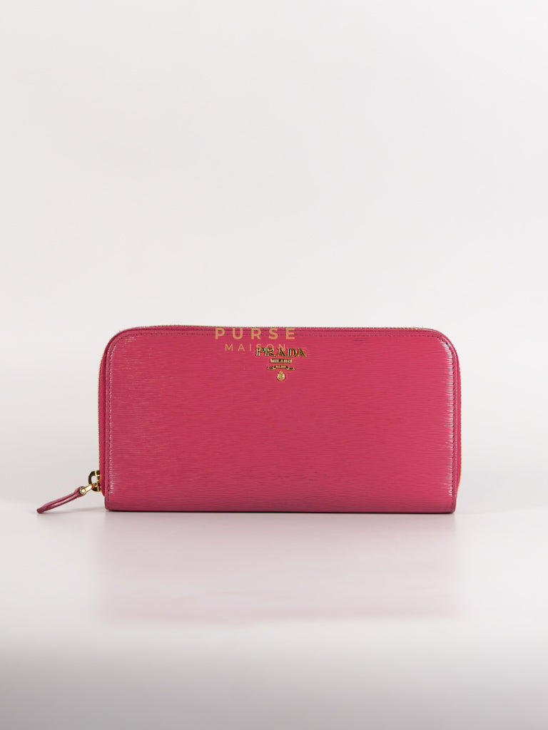 Continental Logo Long Zip Wallet in Pink Saffiano Leather & Gold Hardware | Purse Maison Luxury Bags Shop