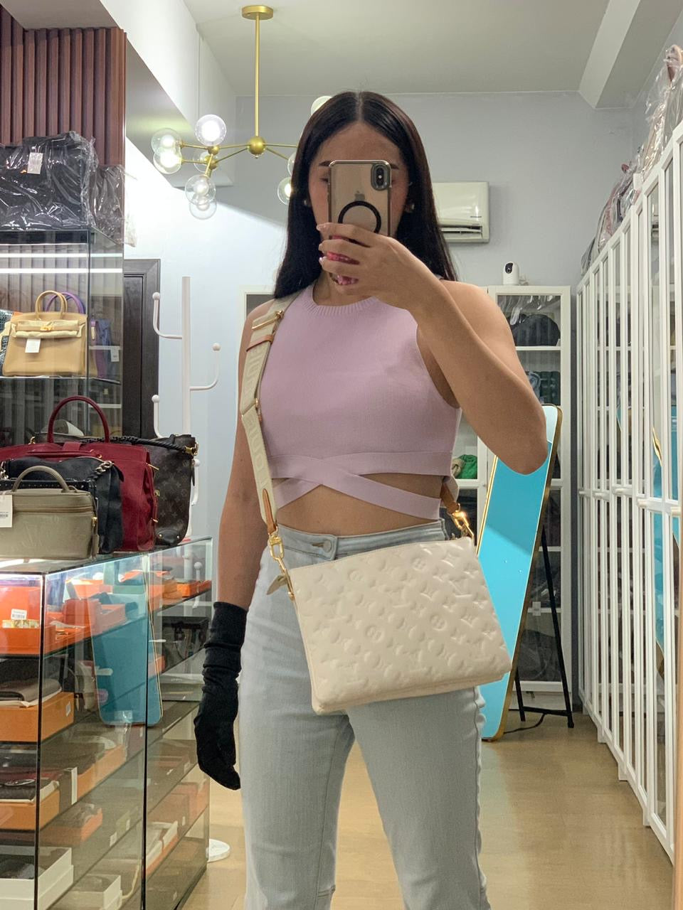 Coussin Monogram in White Lambskin Leather (Microchip) | Purse Maison Luxury Bags Shop