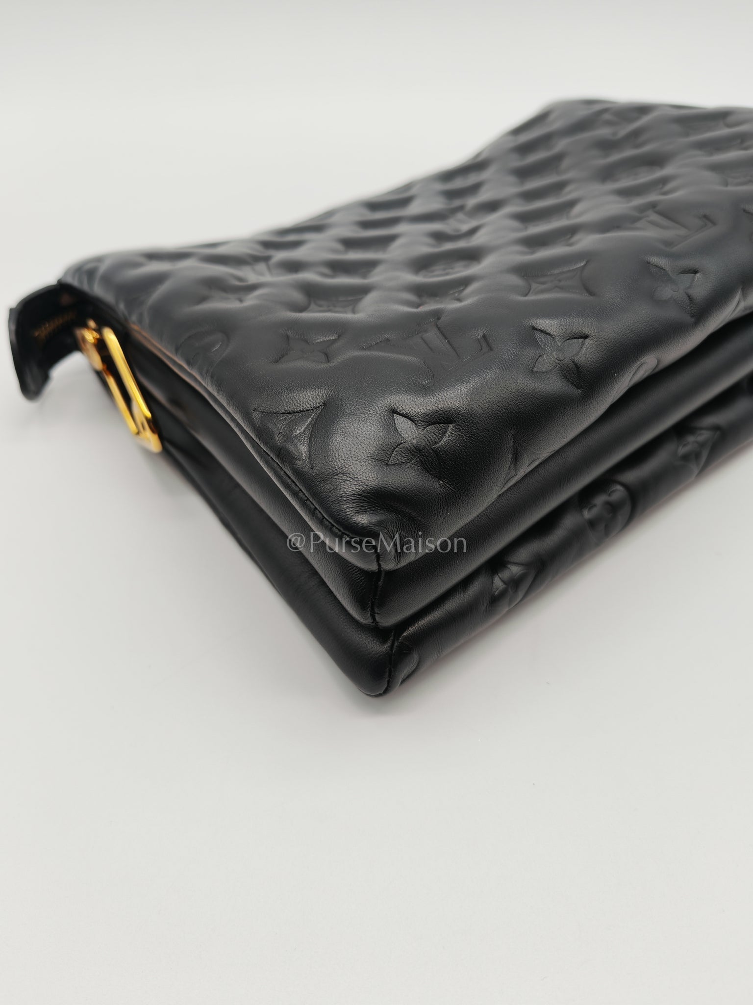 Coussin PM Black Monogram Lambskin Leather in Gold Hardware (Microchip) | Purse Maison Luxury Bags Shop
