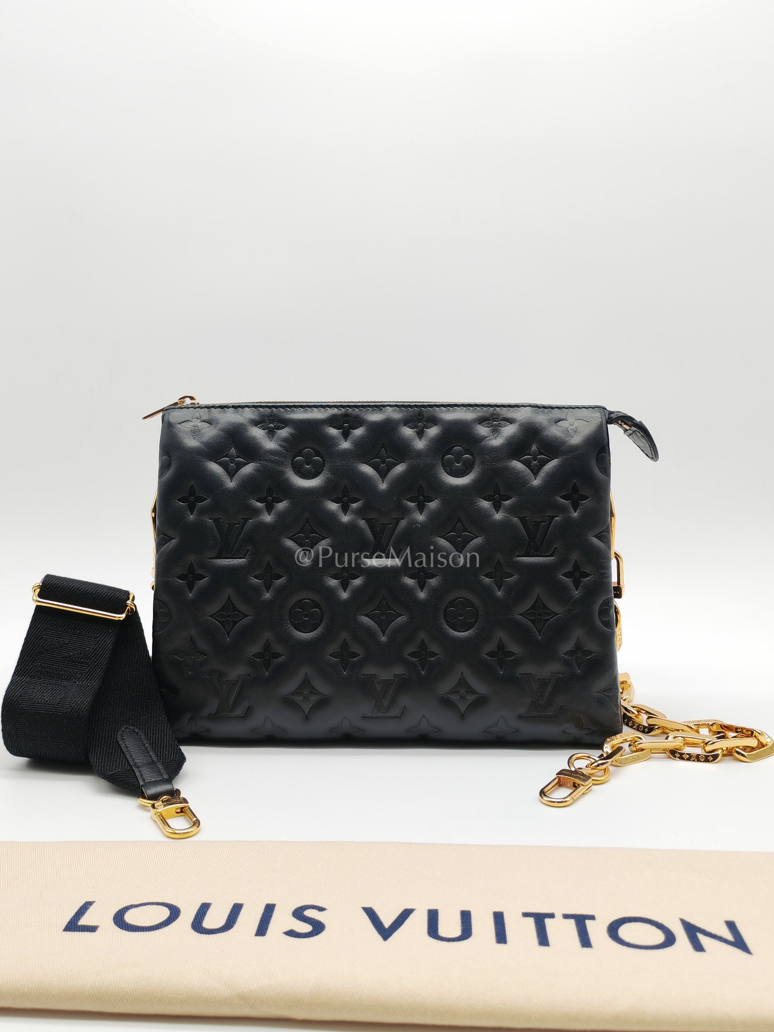 Coussin PM Black Monogram Lambskin Leather in Gold Hardware (Microchip) | Purse Maison Luxury Bags Shop