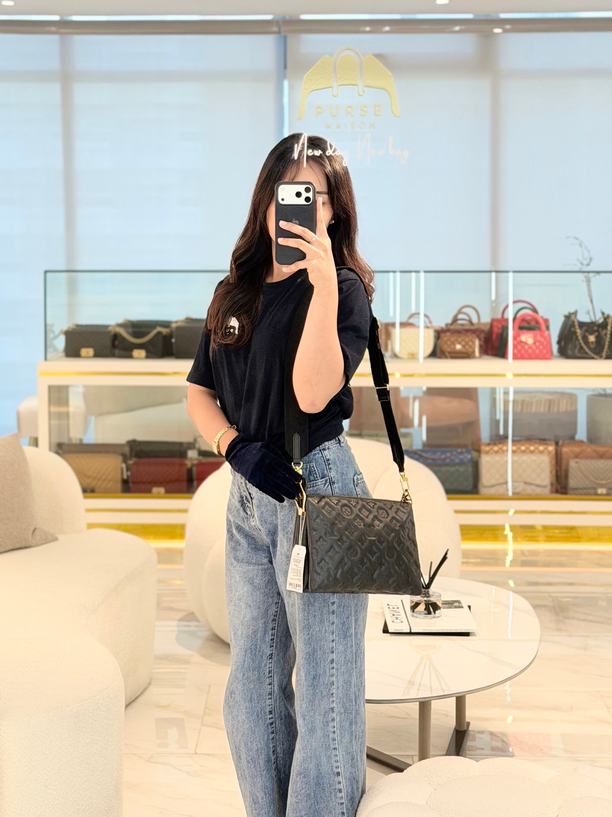 Coussin PM Black Monogram Lambskin Leather in Gold Hardware (Microchip) | Purse Maison Luxury Bags Shop