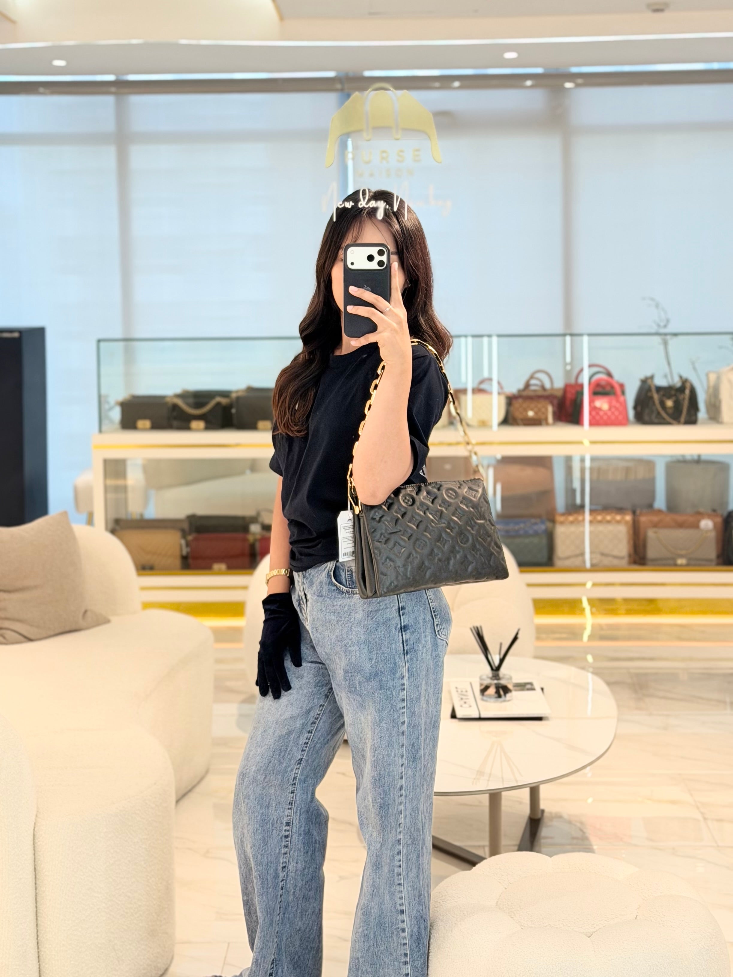 Coussin PM Black Monogram Lambskin Leather in Gold Hardware (Microchip) | Purse Maison Luxury Bags Shop
