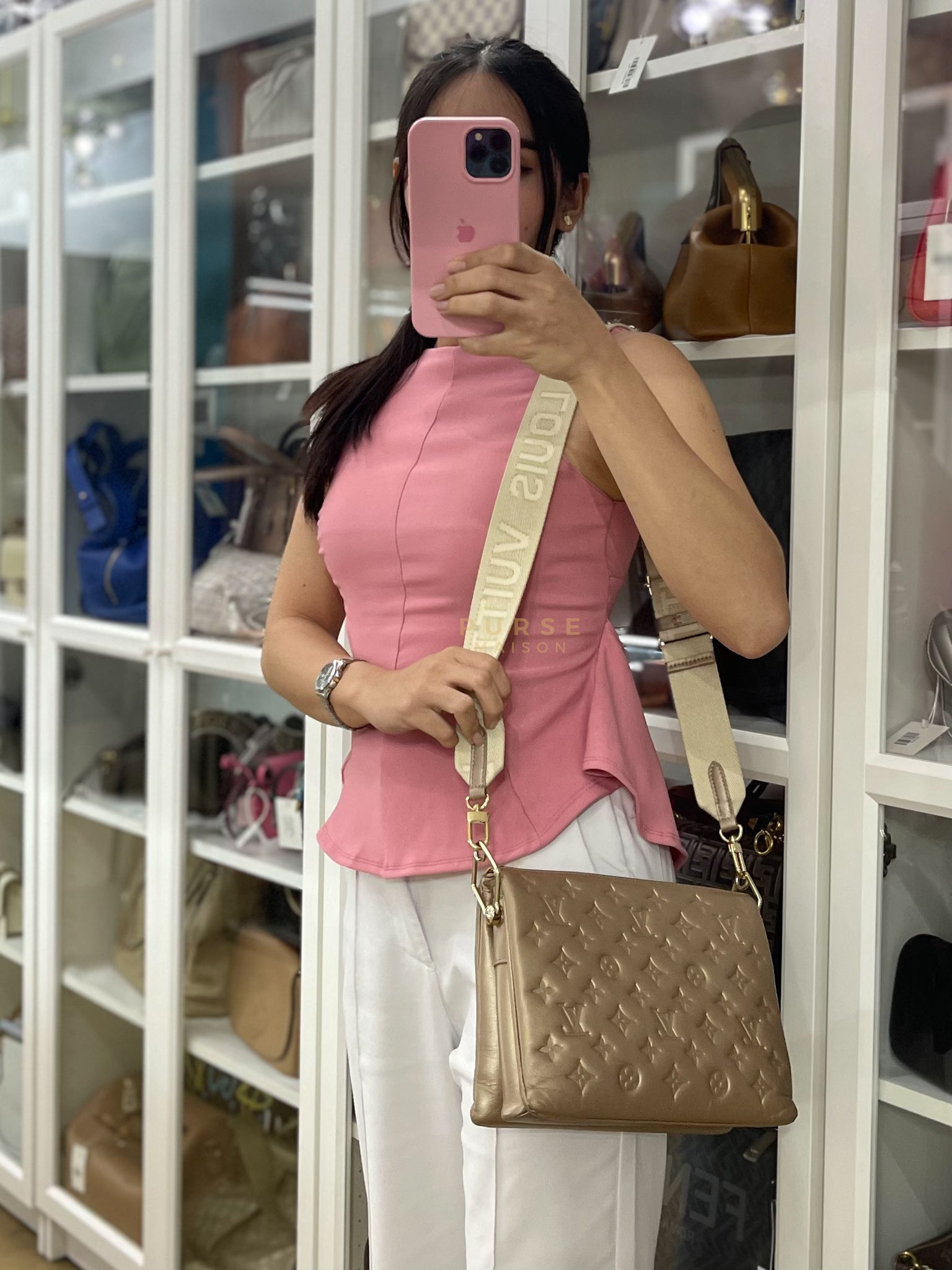 Coussin PM in Metallic Gold Monogram Lambskin Leather (Microchip) | Purse Maison Luxury Bags Shop