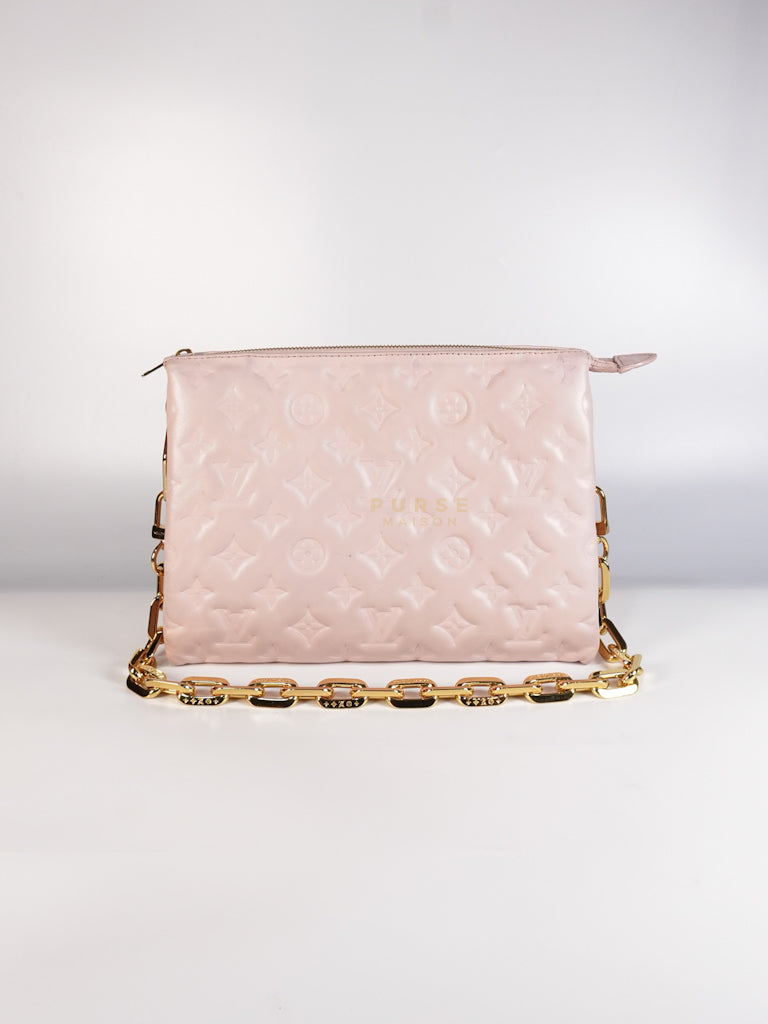Coussin PM Rose Pink in Embossed Monogram Calfskin Leather (Microchip) | Purse Maison Luxury Bags Shop