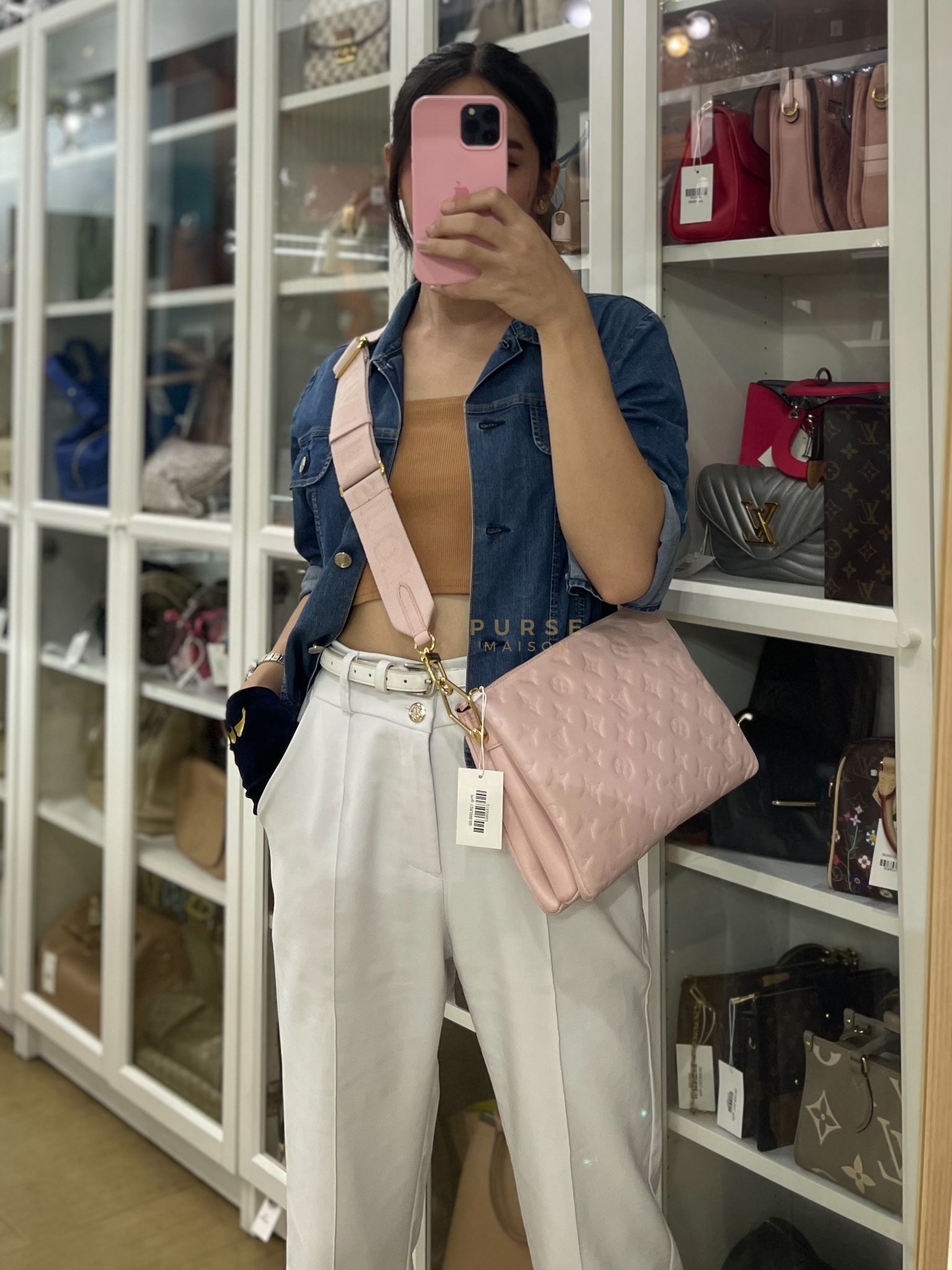 Coussin PM Rose Pink in Embossed Monogram Calfskin Leather (Microchip) | Purse Maison Luxury Bags Shop