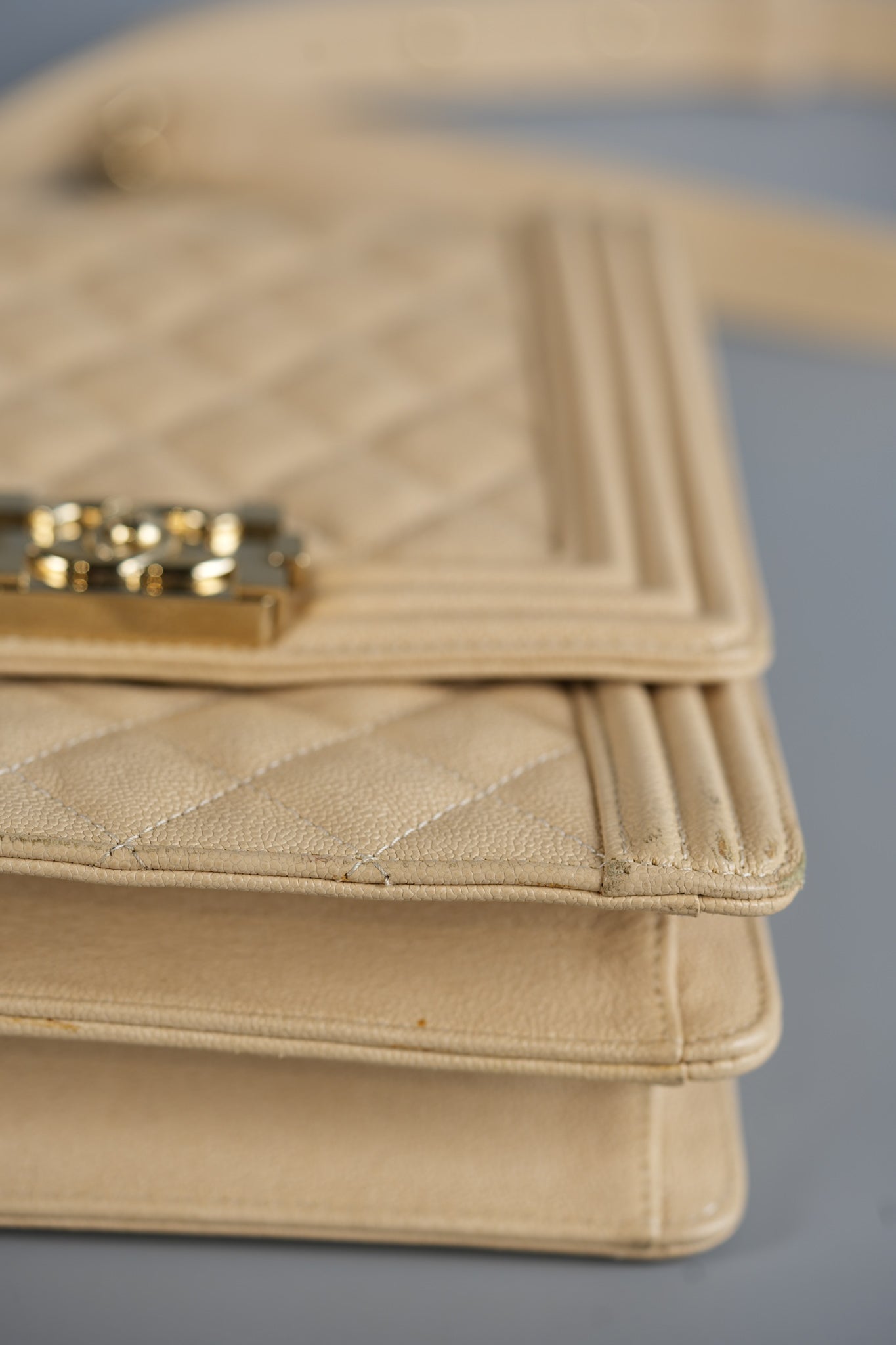 Cruise Boy North South in Light Beige Caviar Leather and Light Gold Hardware Series 29 | Purse Maison Luxury Bags Shop