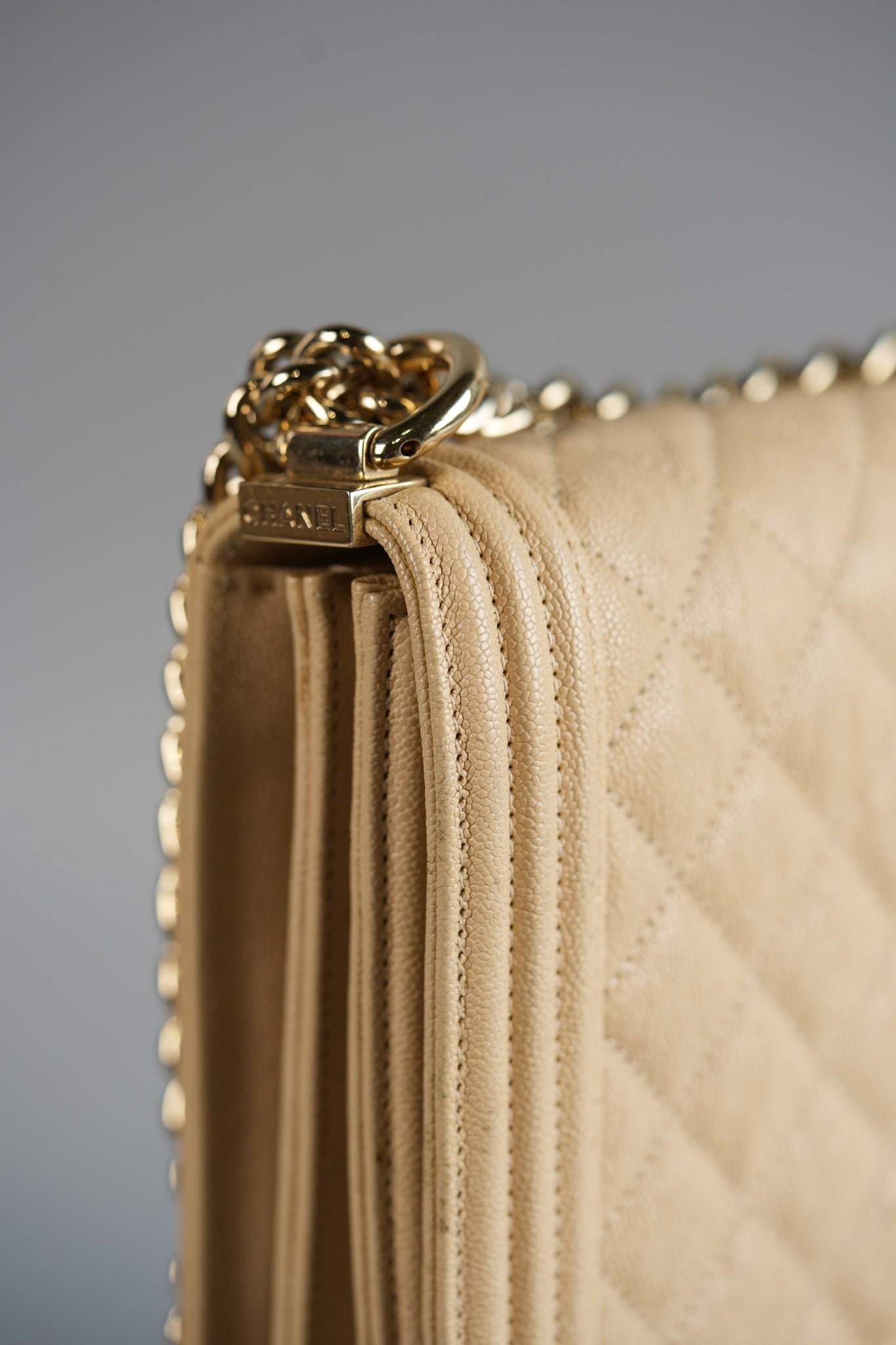 Cruise Boy North South in Light Beige Caviar Leather and Light Gold Hardware Series 29 | Purse Maison Luxury Bags Shop