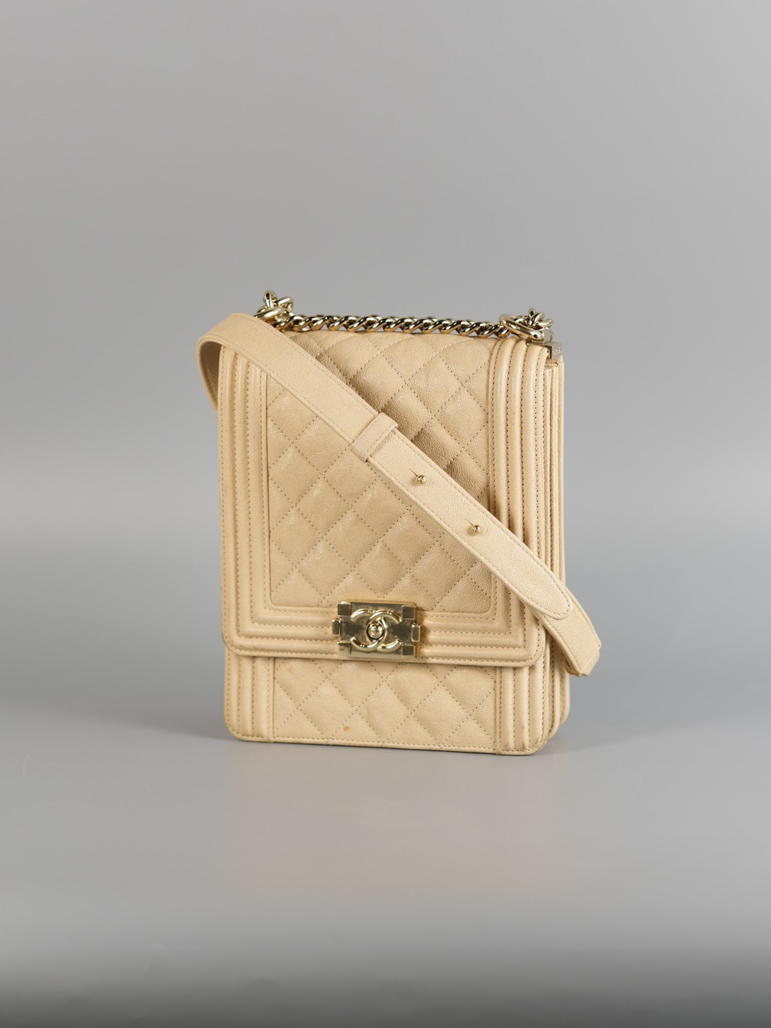 Cruise Boy North South in Light Beige Caviar Leather and Light Gold Hardware Series 29 | Purse Maison Luxury Bags Shop