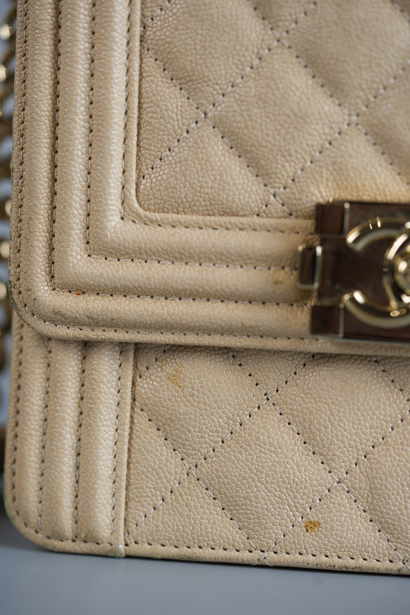 Cruise Boy North South in Light Beige Caviar Leather and Light Gold Hardware Series 29 | Purse Maison Luxury Bags Shop