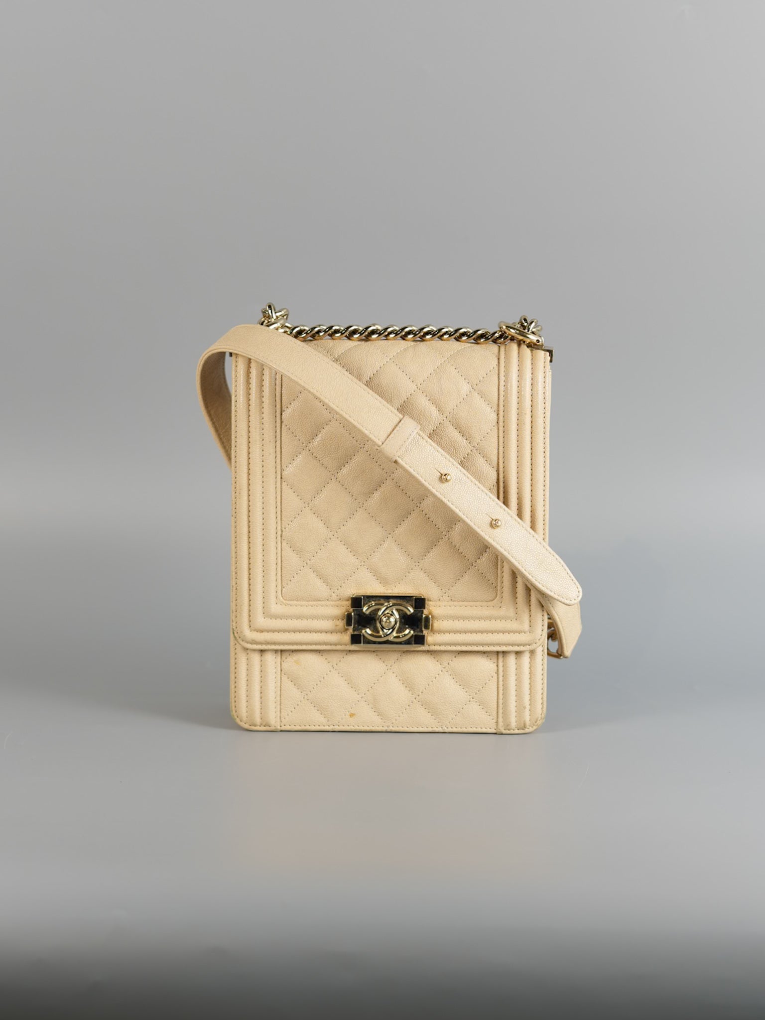 Cruise Boy North South in Light Beige Caviar Leather and Light Gold Hardware Series 29 | Purse Maison Luxury Bags Shop