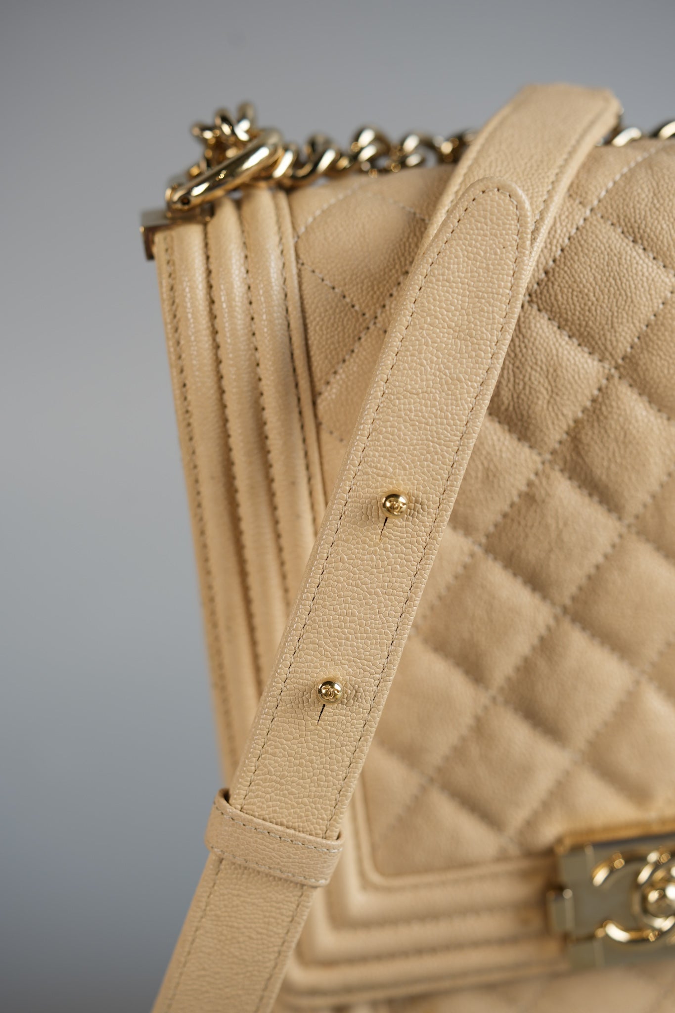 Cruise Boy North South in Light Beige Caviar Leather and Light Gold Hardware Series 29 | Purse Maison Luxury Bags Shop