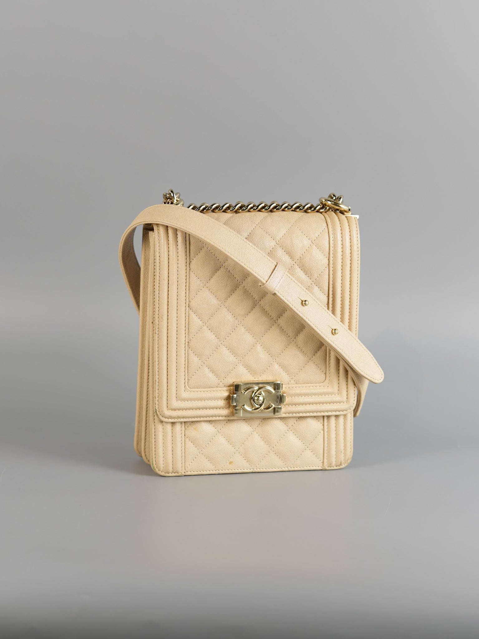 Cruise Boy North South in Light Beige Caviar Leather and Light Gold Hardware Series 29 | Purse Maison Luxury Bags Shop