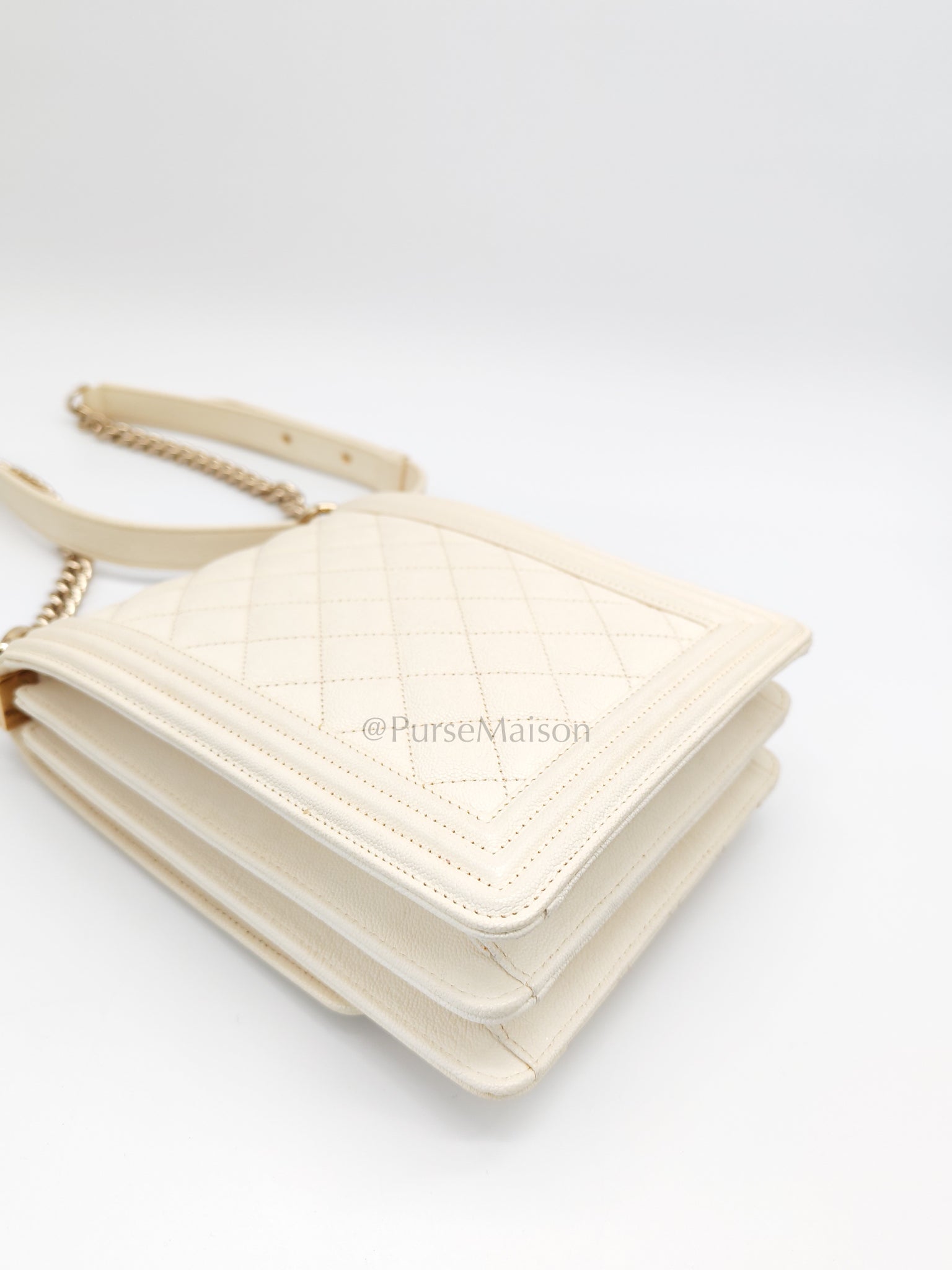 Cruise Boy North South in Off White Caviar Leather and Light Gold Hardware Series 28 | Purse Maison Luxury Bags Shop