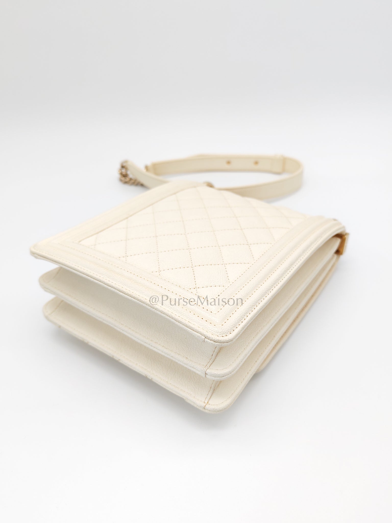 Cruise Boy North South in Off White Caviar Leather and Light Gold Hardware Series 28 | Purse Maison Luxury Bags Shop