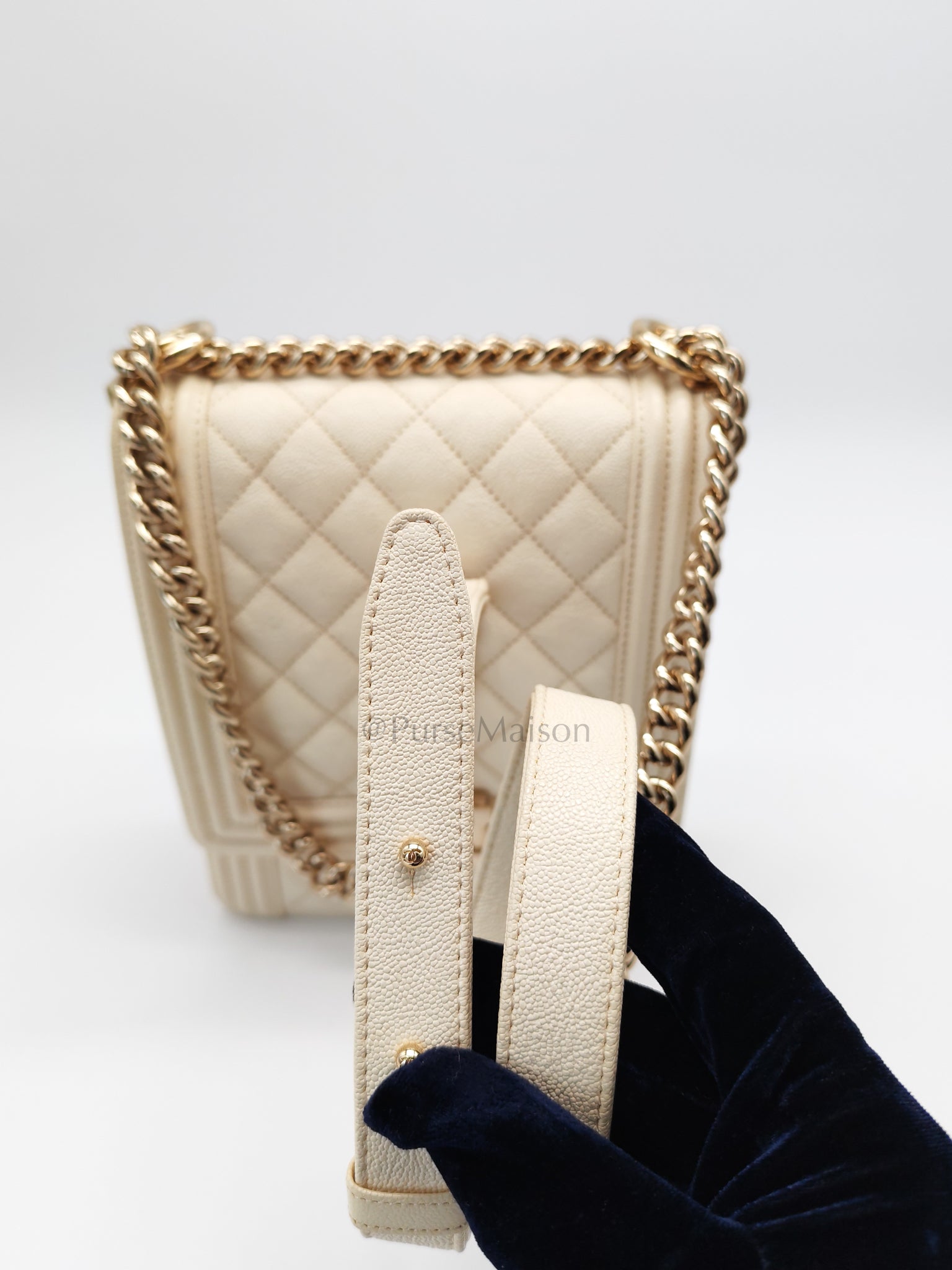 Cruise Boy North South in Off White Caviar Leather and Light Gold Hardware Series 28 | Purse Maison Luxury Bags Shop