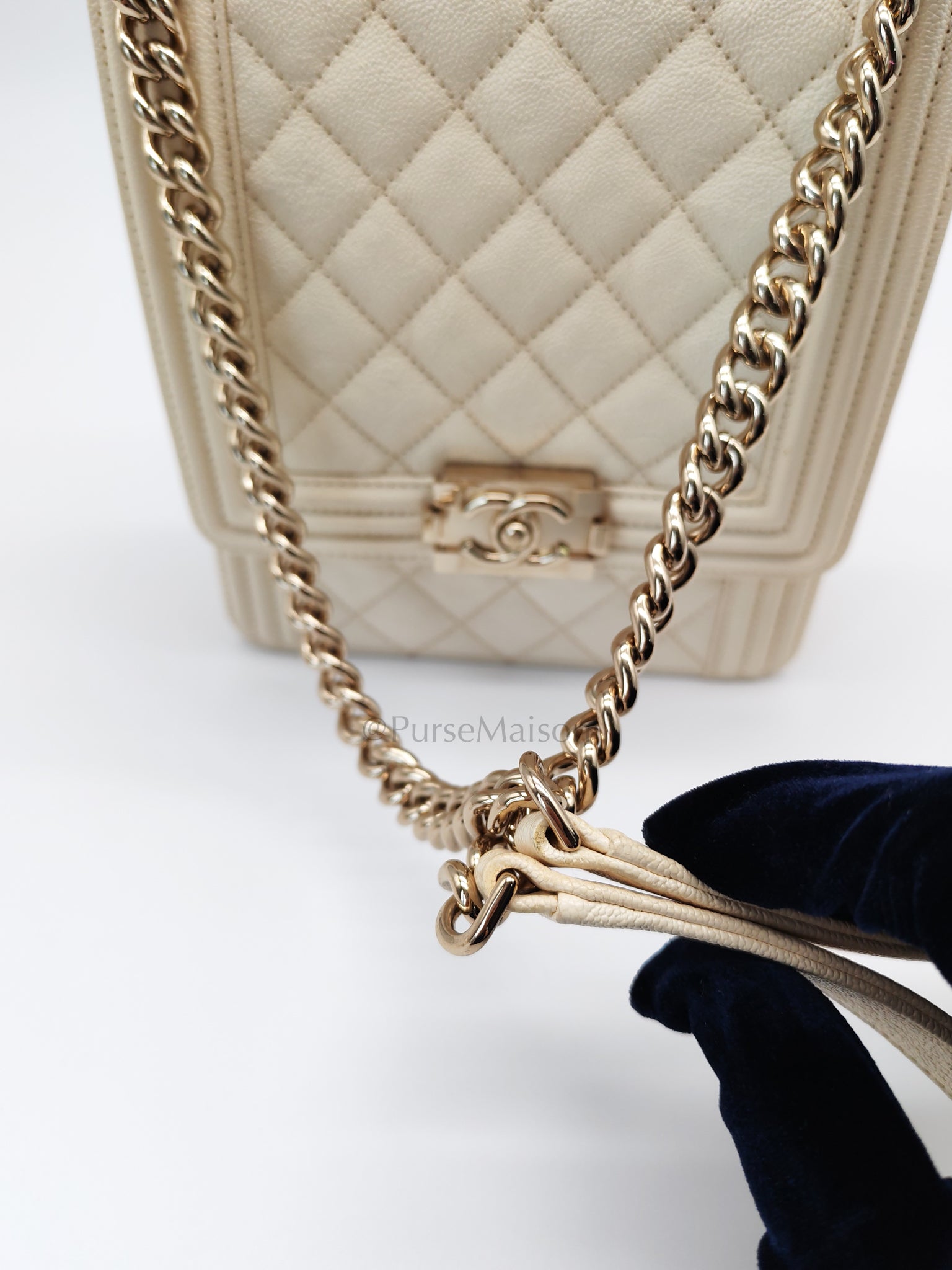 Cruise Boy North South in Off White Caviar Leather and Light Gold Hardware Series 28 | Purse Maison Luxury Bags Shop