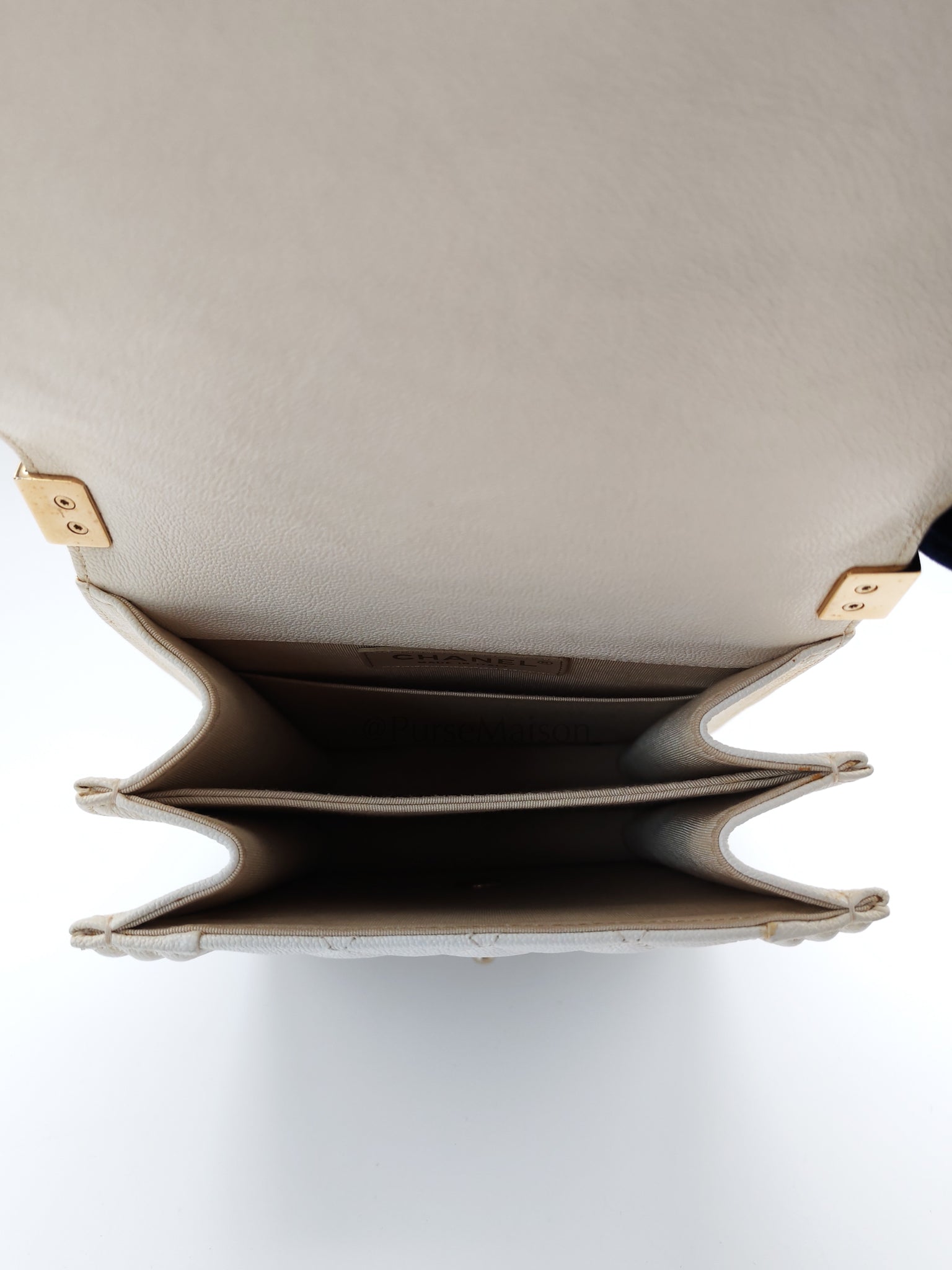 Cruise Boy North South in Off White Caviar Leather and Light Gold Hardware Series 28 | Purse Maison Luxury Bags Shop