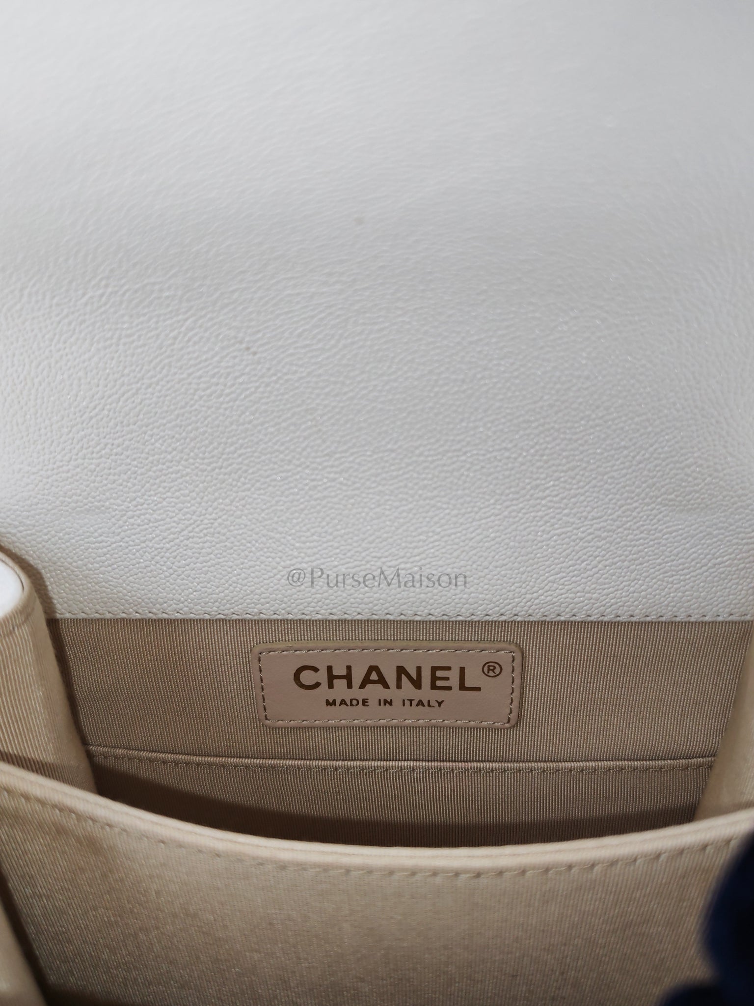 Cruise Boy North South in Off White Caviar Leather and Light Gold Hardware Series 28 | Purse Maison Luxury Bags Shop