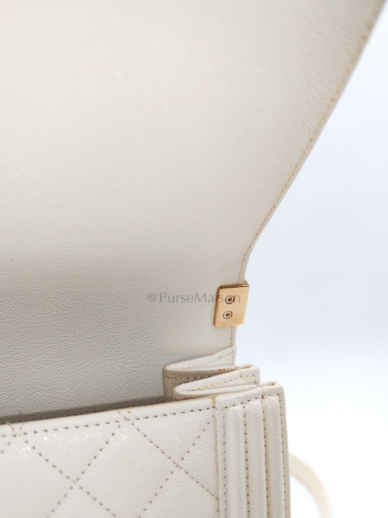 Cruise Boy North South in Off White Caviar Leather and Light Gold Hardware Series 28 | Purse Maison Luxury Bags Shop