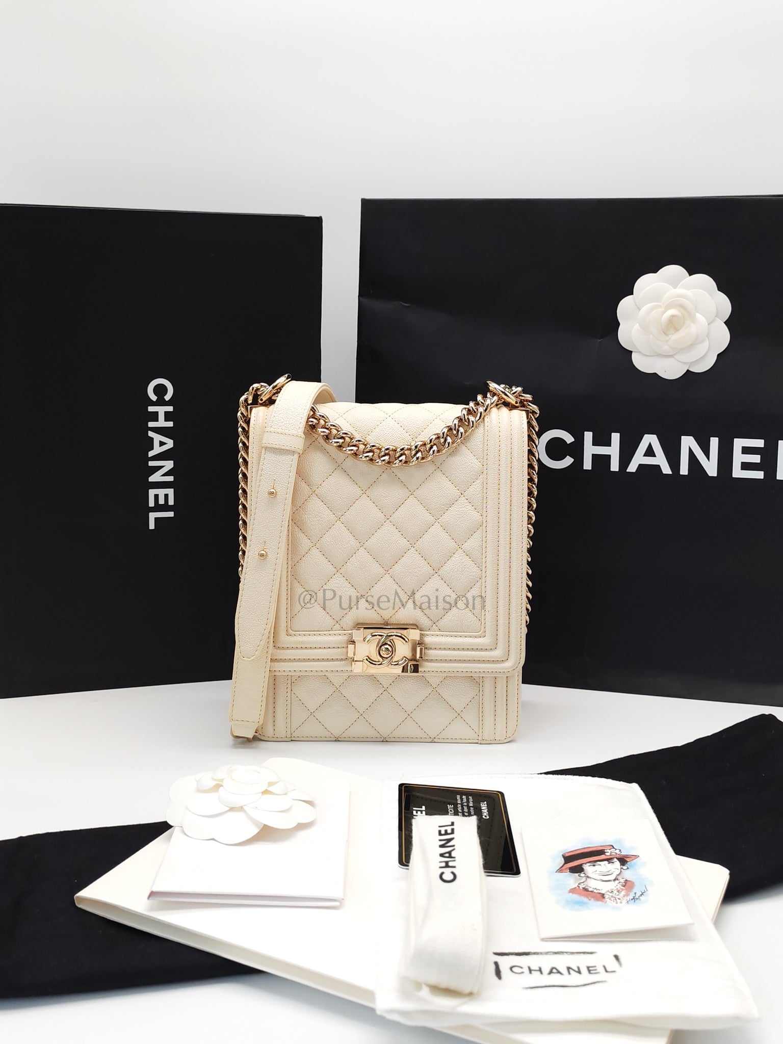 Cruise Boy North South in Off White Caviar Leather and Light Gold Hardware Series 28 | Purse Maison Luxury Bags Shop