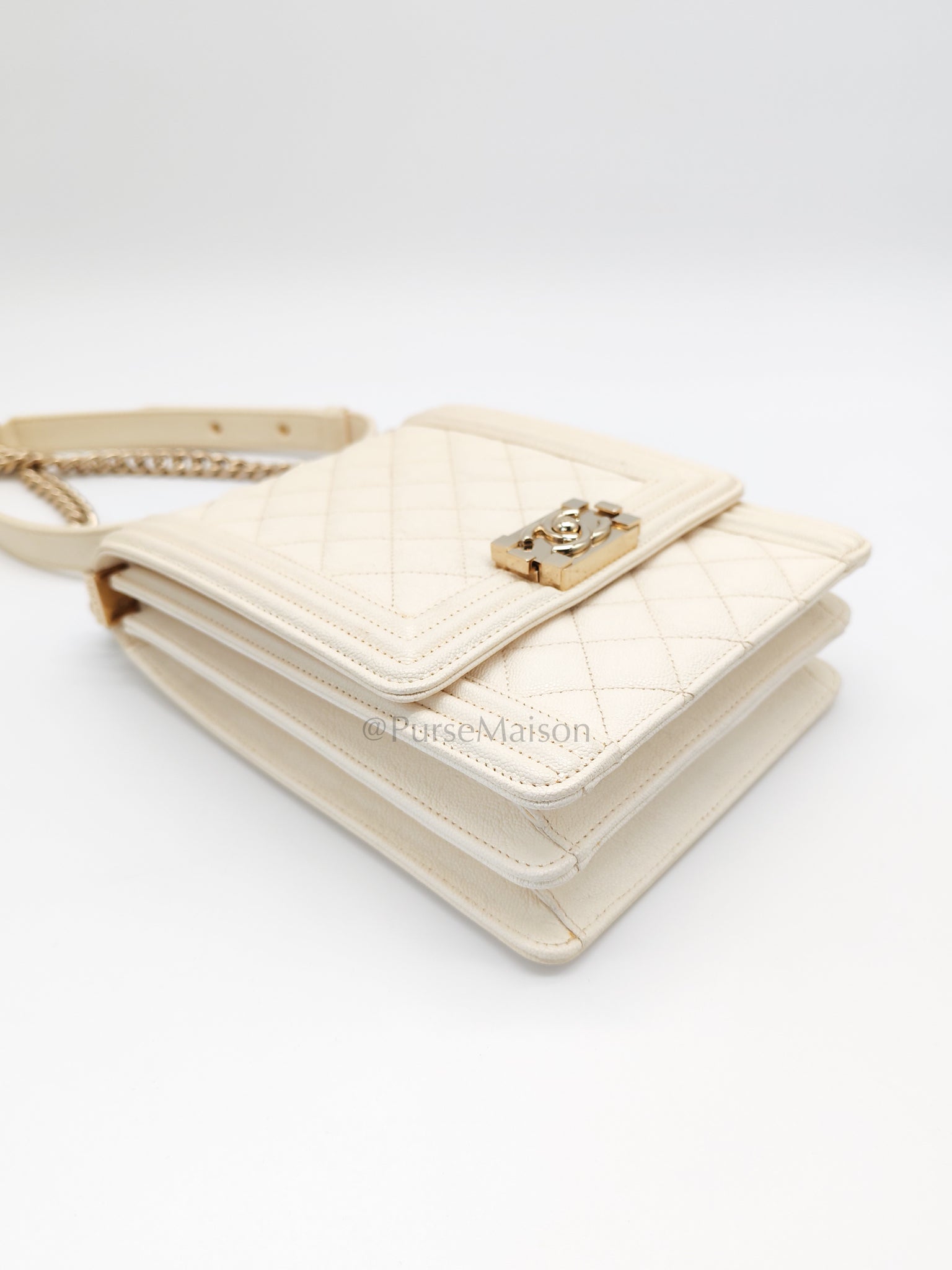 Cruise Boy North South in Off White Caviar Leather and Light Gold Hardware Series 28 | Purse Maison Luxury Bags Shop