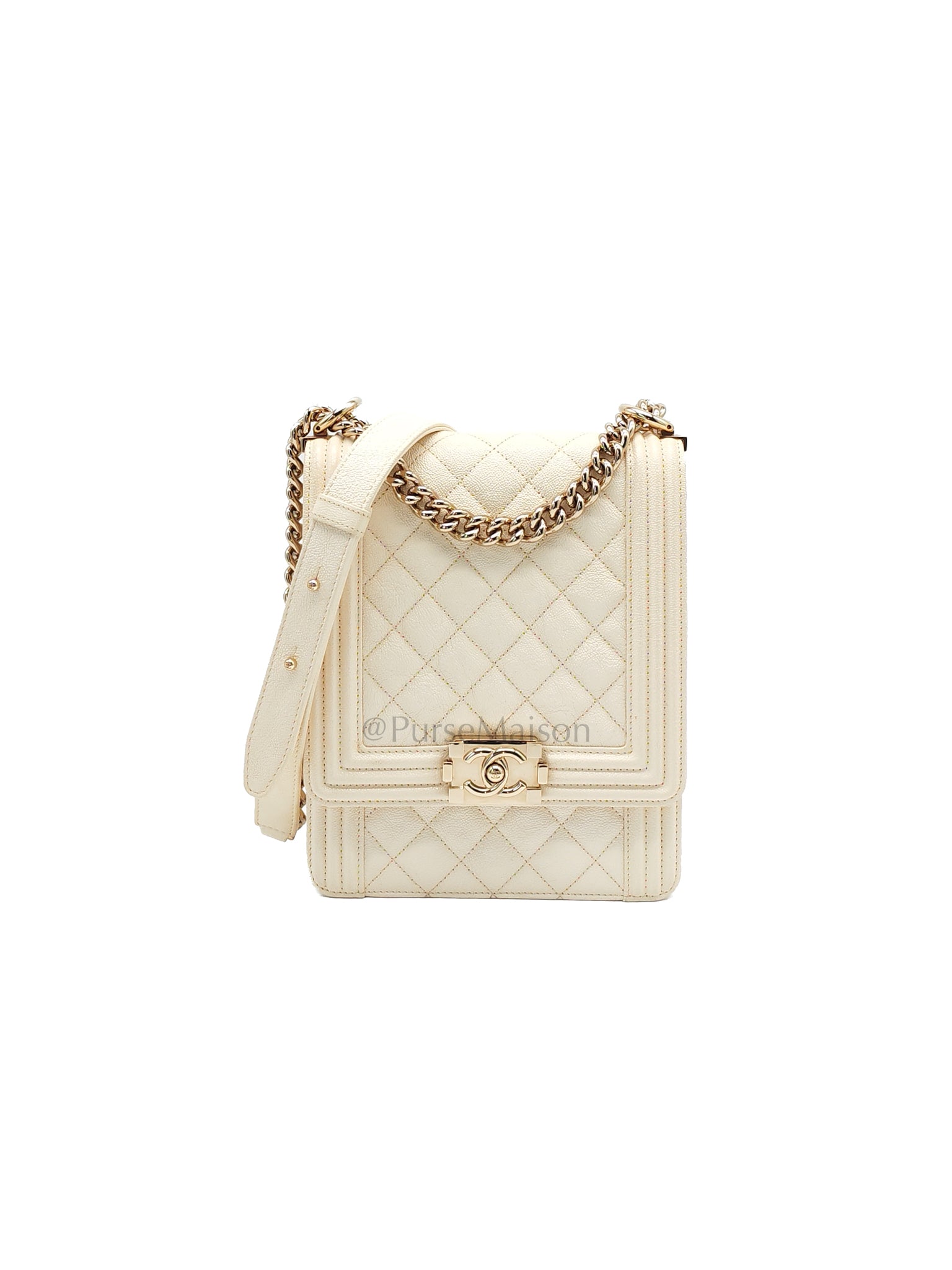 Cruise Boy North South in Off White Caviar Leather and Light Gold Hardware Series 28 | Purse Maison Luxury Bags Shop