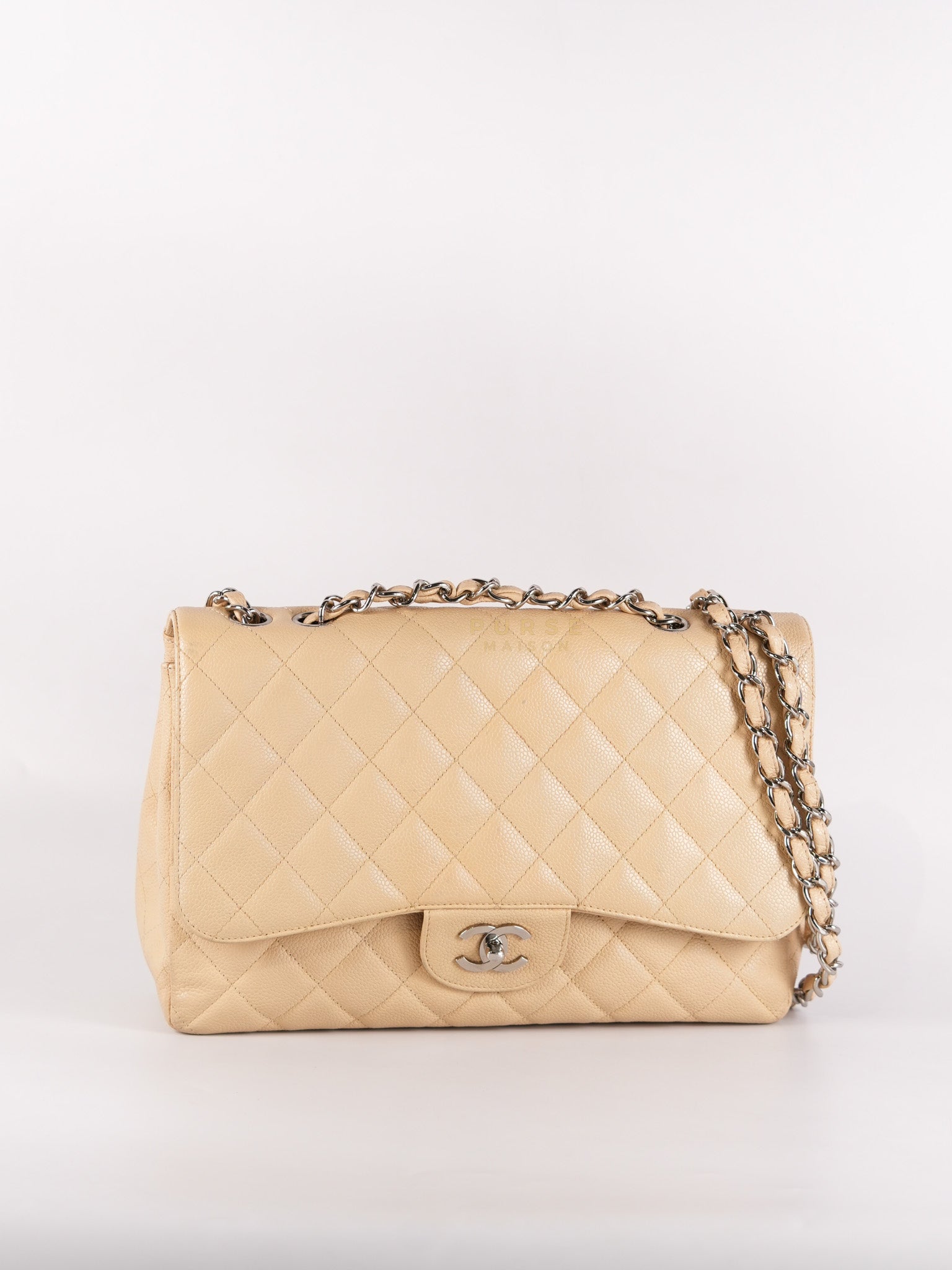 Classic Single Flap Jumbo in Beige Clair and Silver Hardware Series 12