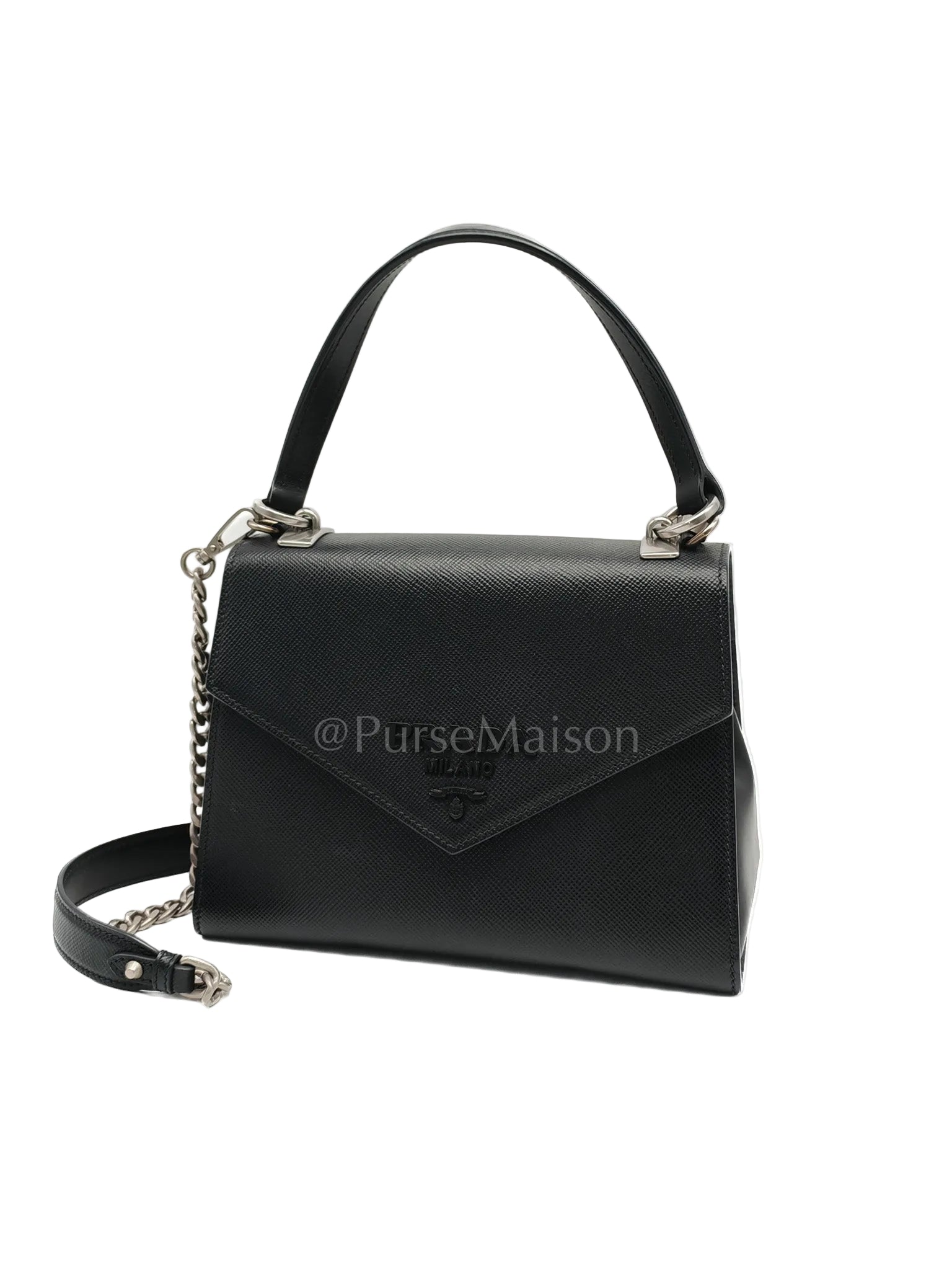 Cuir Monochrome Envelope Flap Shoulder Bag in Black Calfskin Leather & Ruthenium Hardware | Purse Maison Luxury Bags Shop