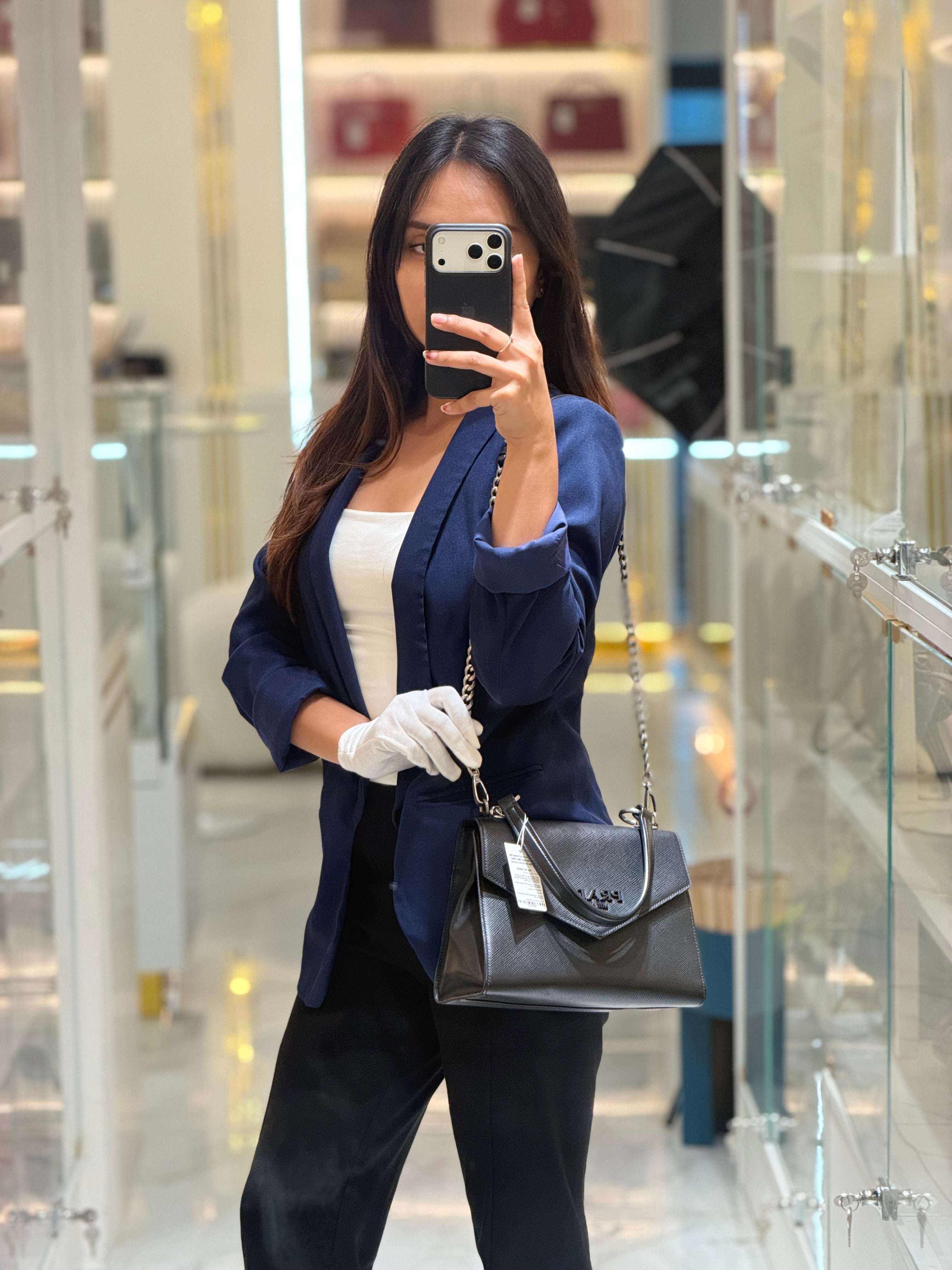 Cuir Monochrome Envelope Flap Shoulder Bag in Black Calfskin Leather & Ruthenium Hardware | Purse Maison Luxury Bags Shop