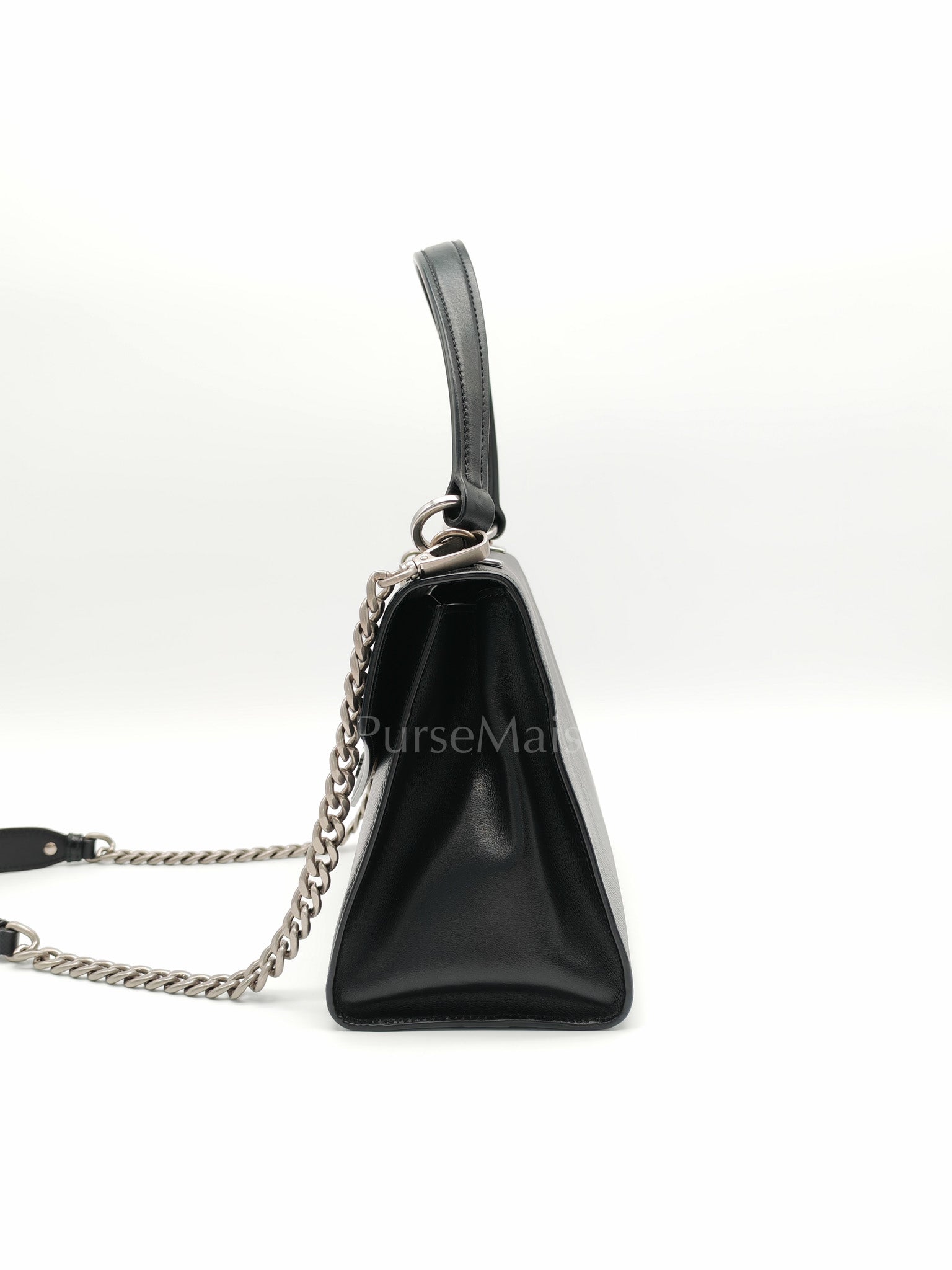 Cuir Monochrome Envelope Flap Shoulder Bag in Black Calfskin Leather & Ruthenium Hardware | Purse Maison Luxury Bags Shop