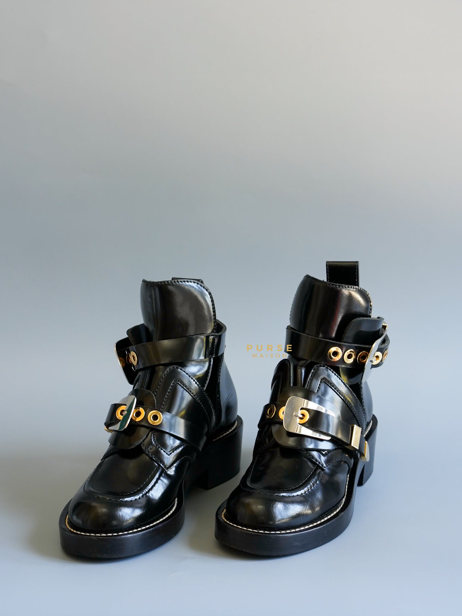 Cutout Buckle Ankle Boots in Black Leather Size 35 EU (23cm) | Purse Maison Luxury Bags Shop