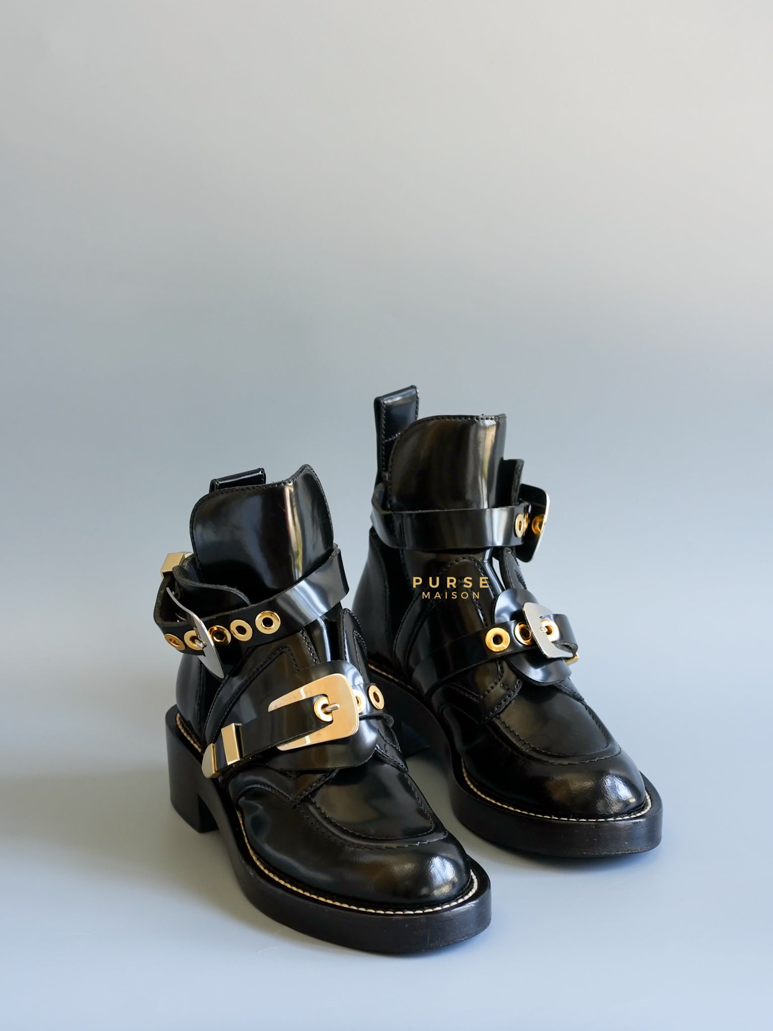 Cutout Buckle Ankle Boots in Black Leather Size 35 EU (23cm) | Purse Maison Luxury Bags Shop
