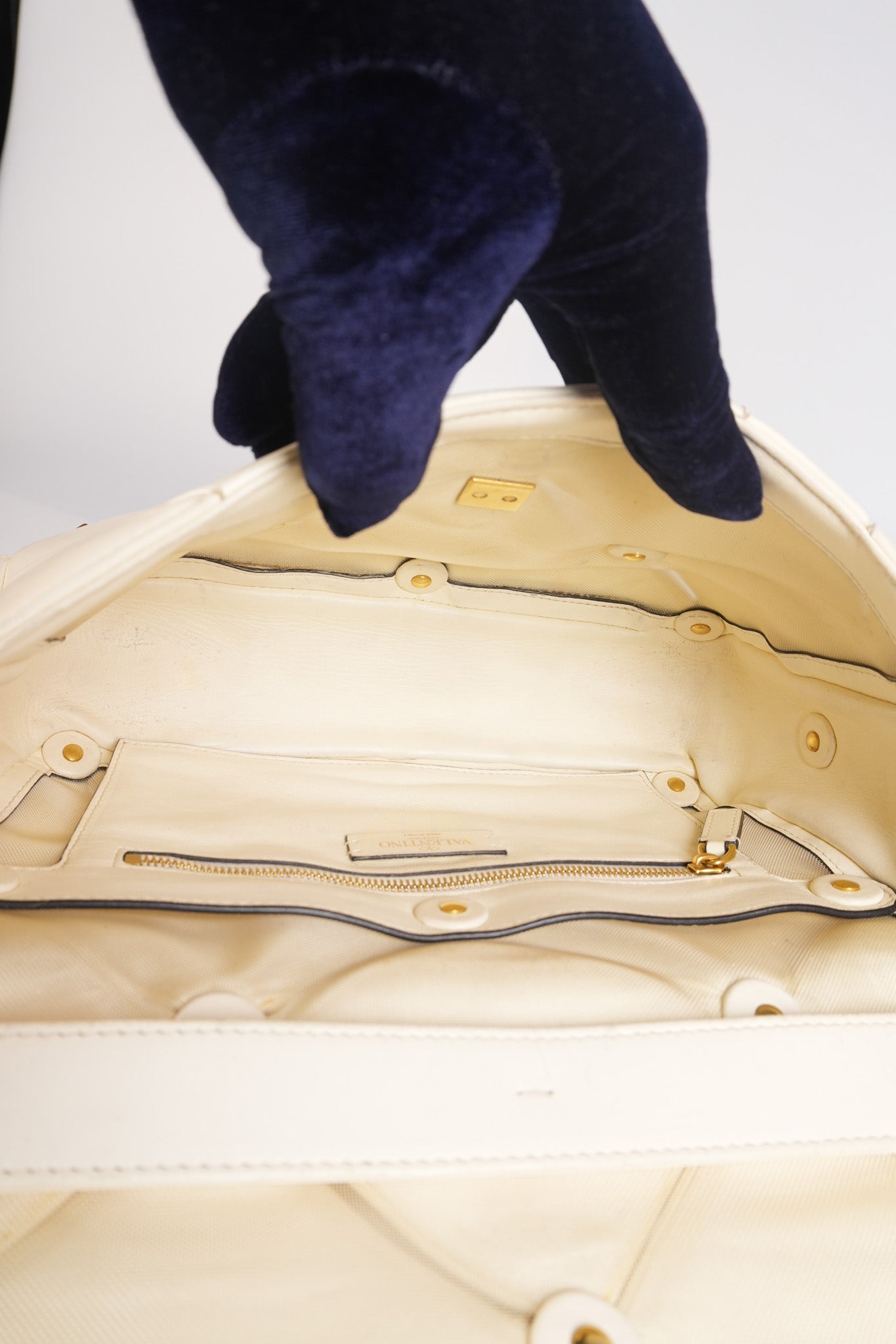 Roman Stud Top Handle Off White Nappa Leather Crossbody Bag