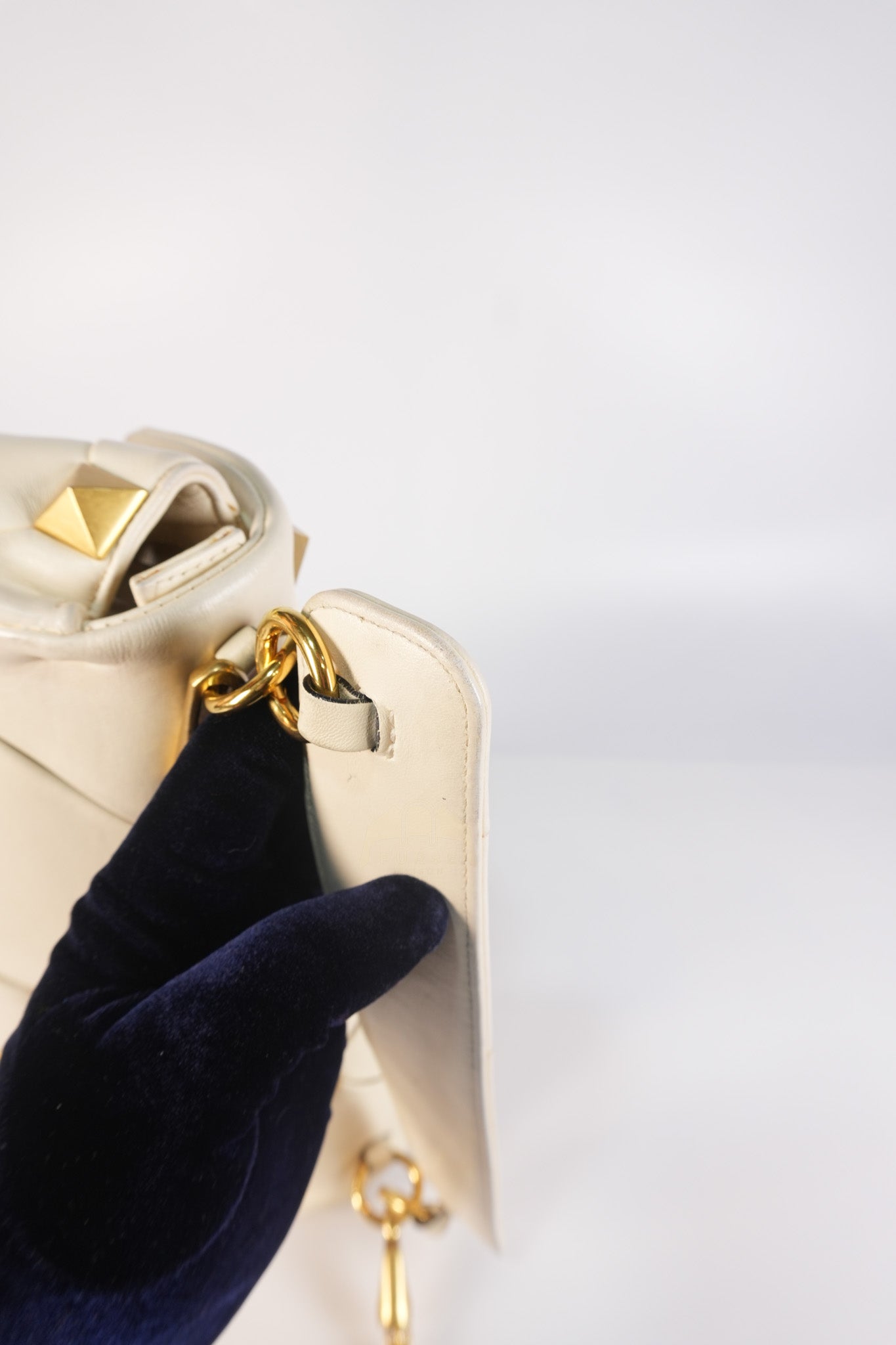 Roman Stud Top Handle Off White Nappa Leather Crossbody Bag