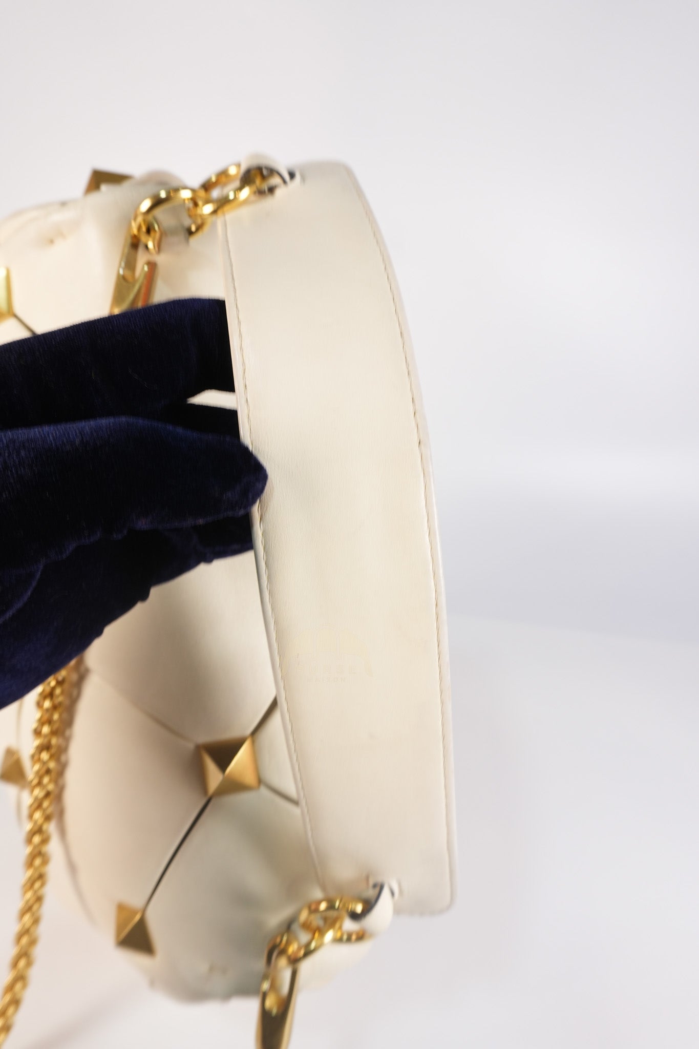 Roman Stud Top Handle Off White Nappa Leather Crossbody Bag