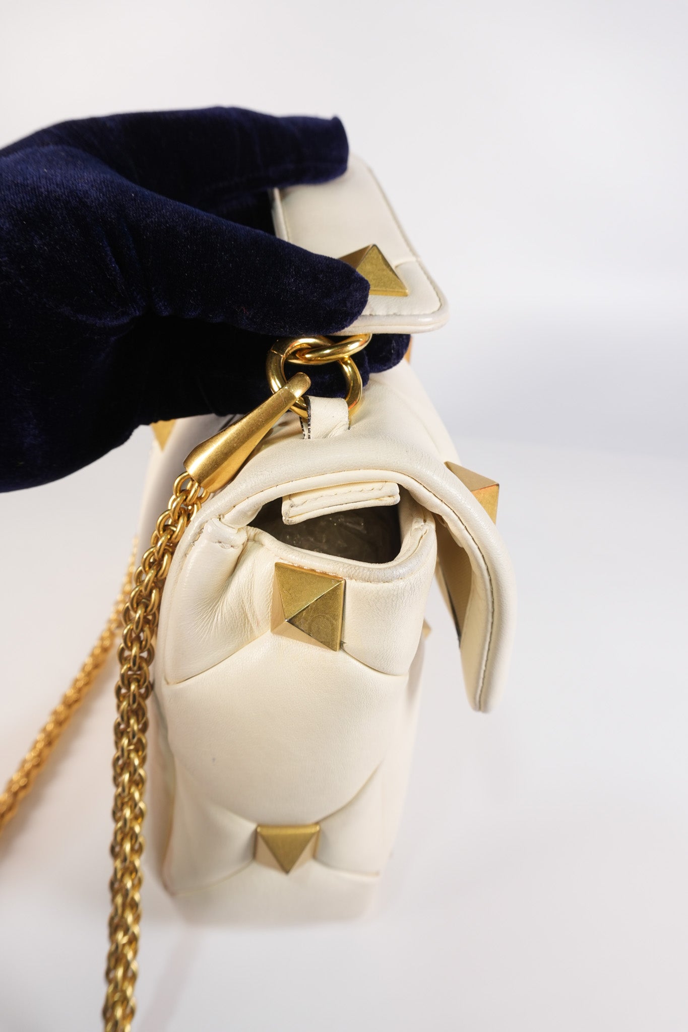 Roman Stud Top Handle Off White Nappa Leather Crossbody Bag