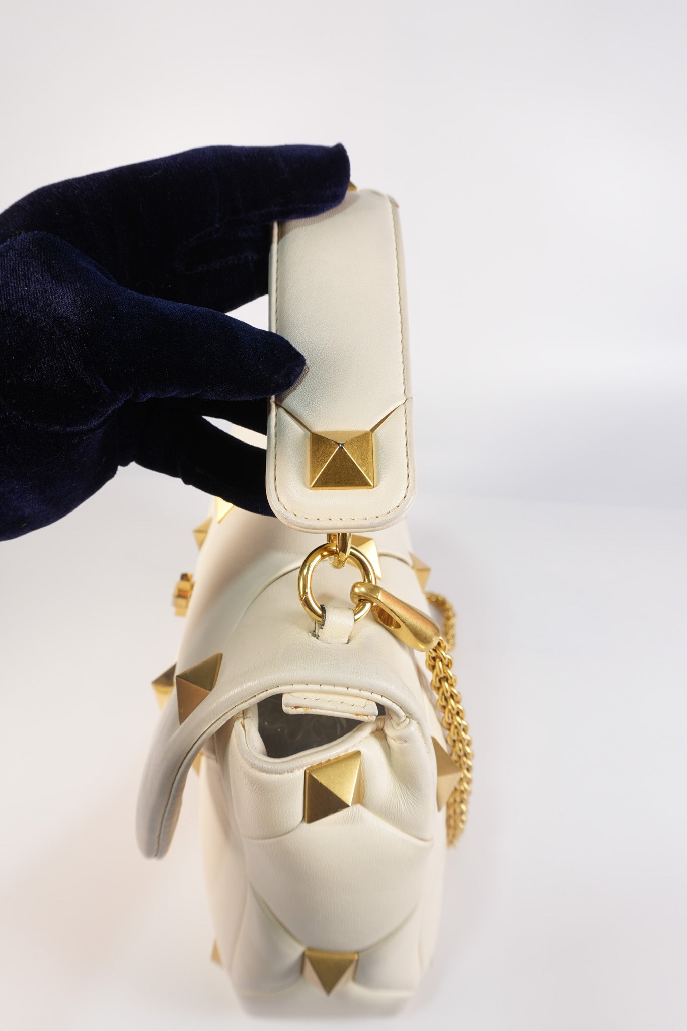 Roman Stud Top Handle Off White Nappa Leather Crossbody Bag