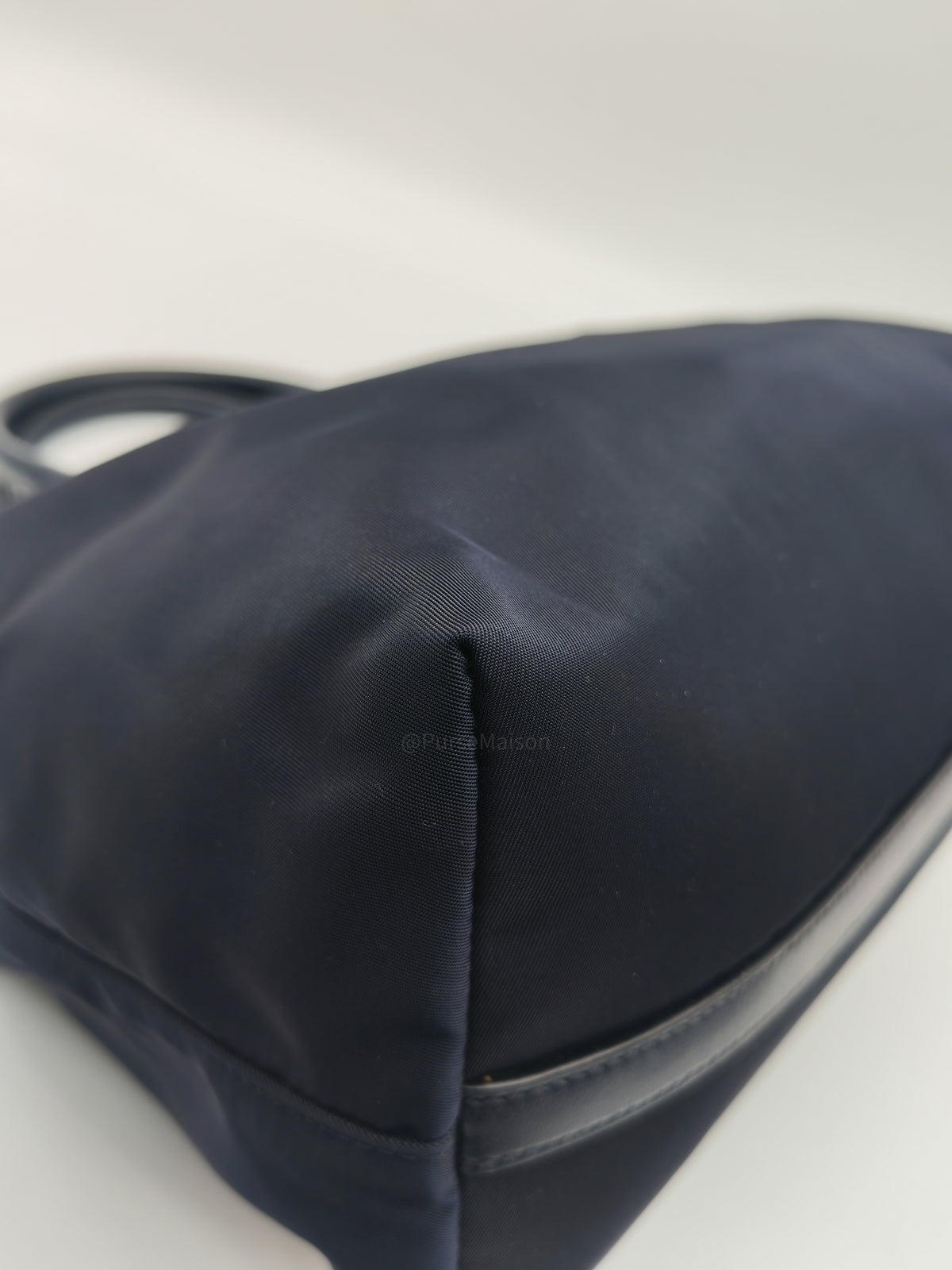Prada 1BA104 Two-way Bag in Navy Blue Tessuto Nylon & Calfskin Leather Gold Hardware