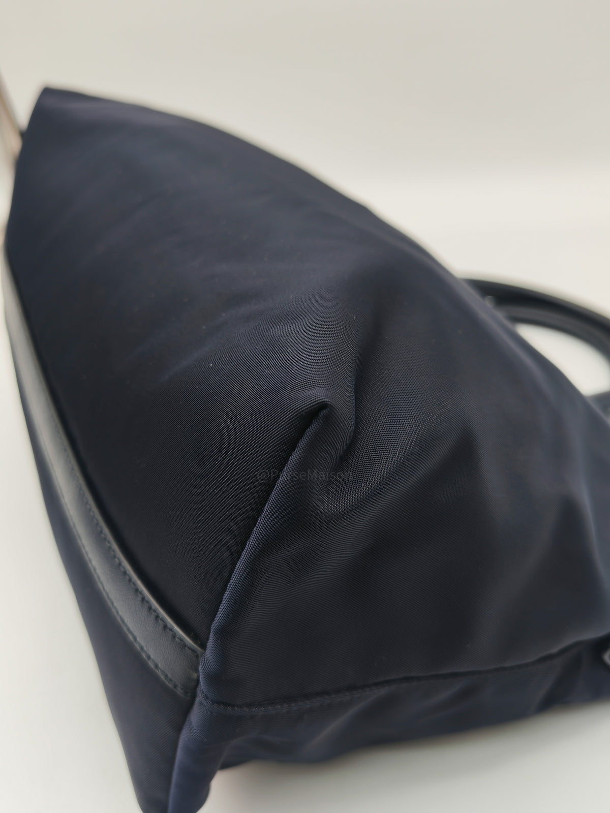 Prada 1BA104 Two-way Bag in Navy Blue Tessuto Nylon & Calfskin Leather Gold Hardware